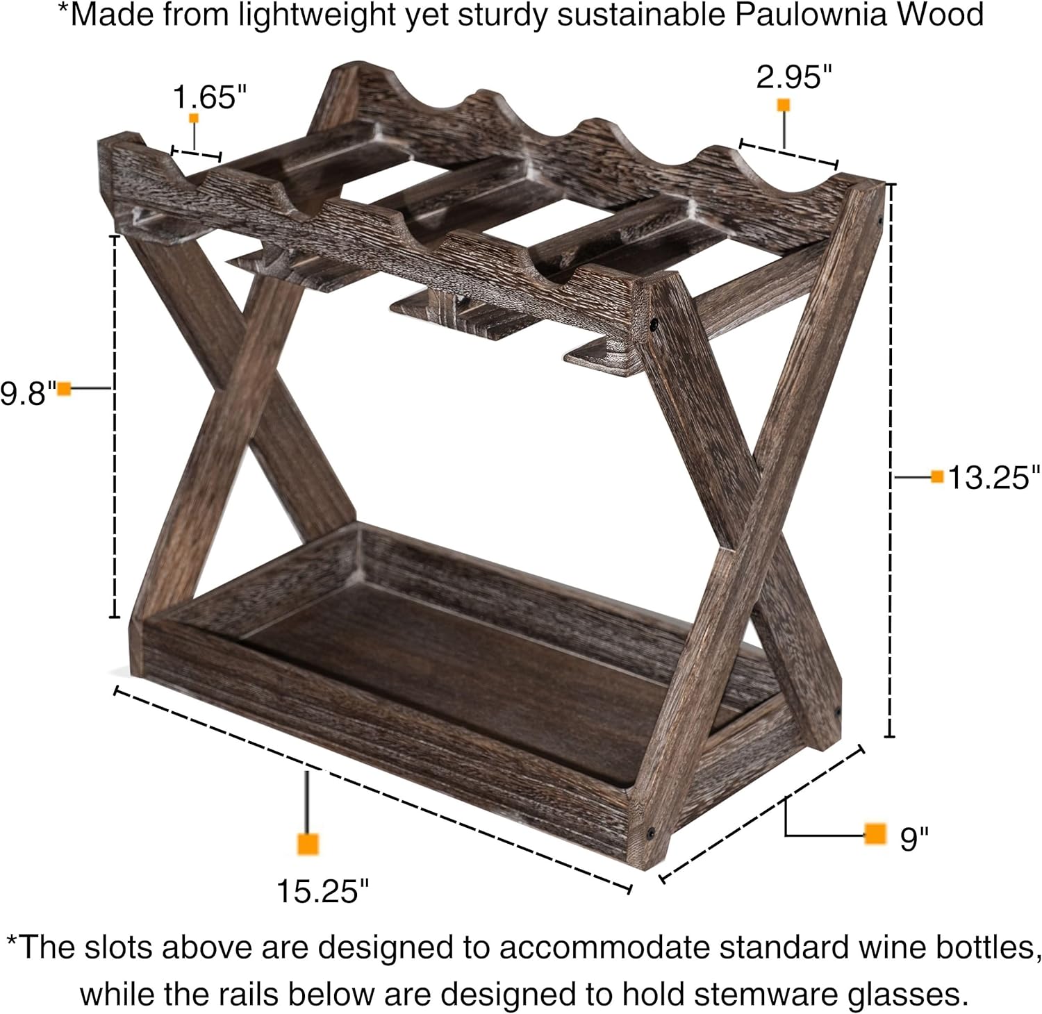Rustic State Solid Wood Wine Rack for 4 Bottles and 6 Glasses