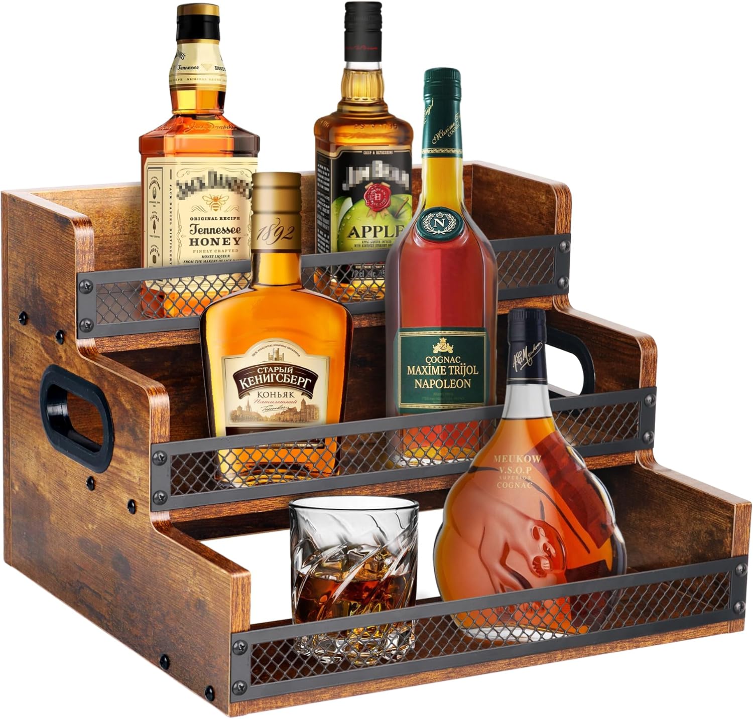 Alyoen 3 Tier Liquor Display Shelf with Fences Handles 1