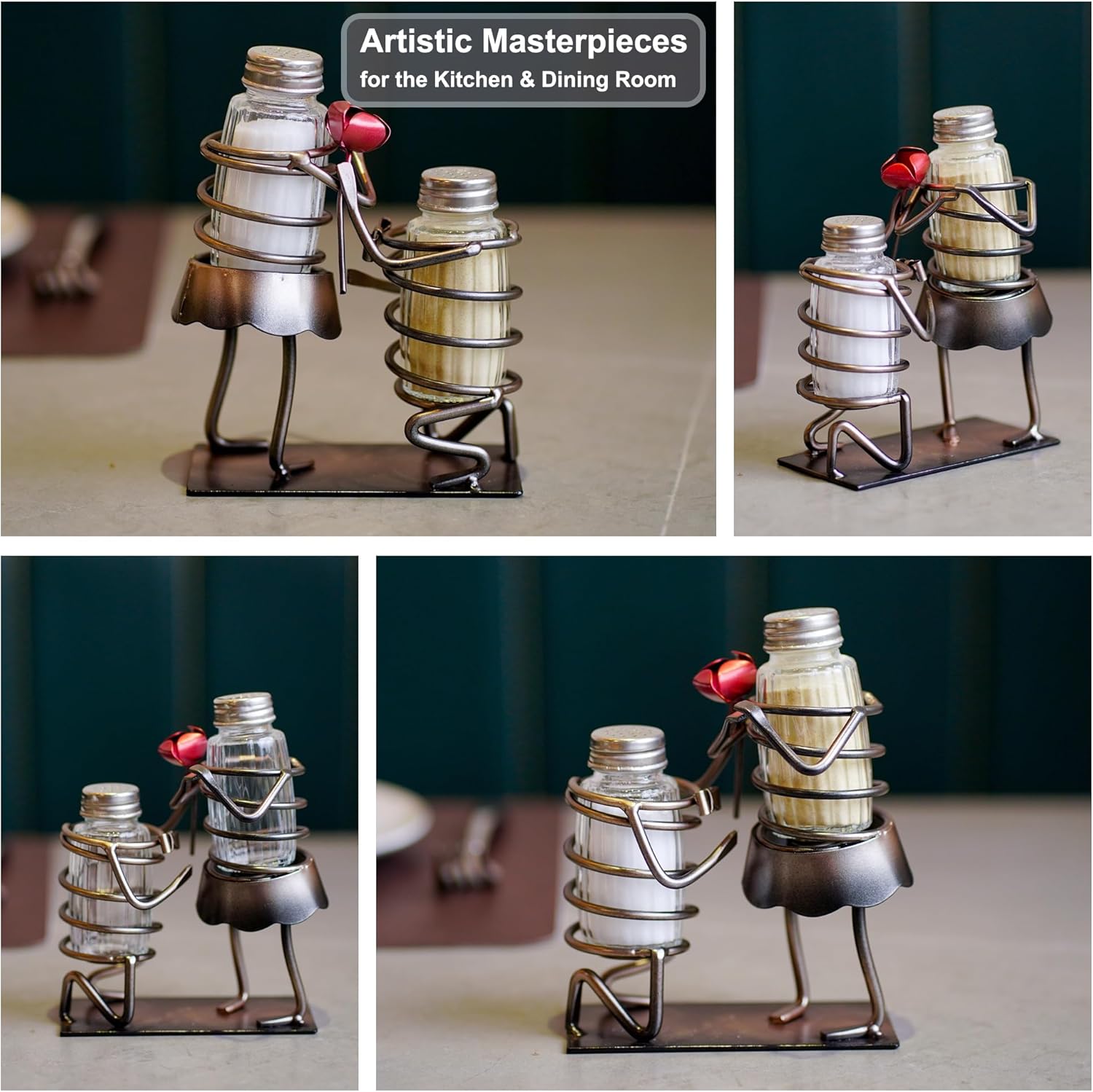 Funny Salt Pepper Shakers Set - Rose Lovers Holder Caddy