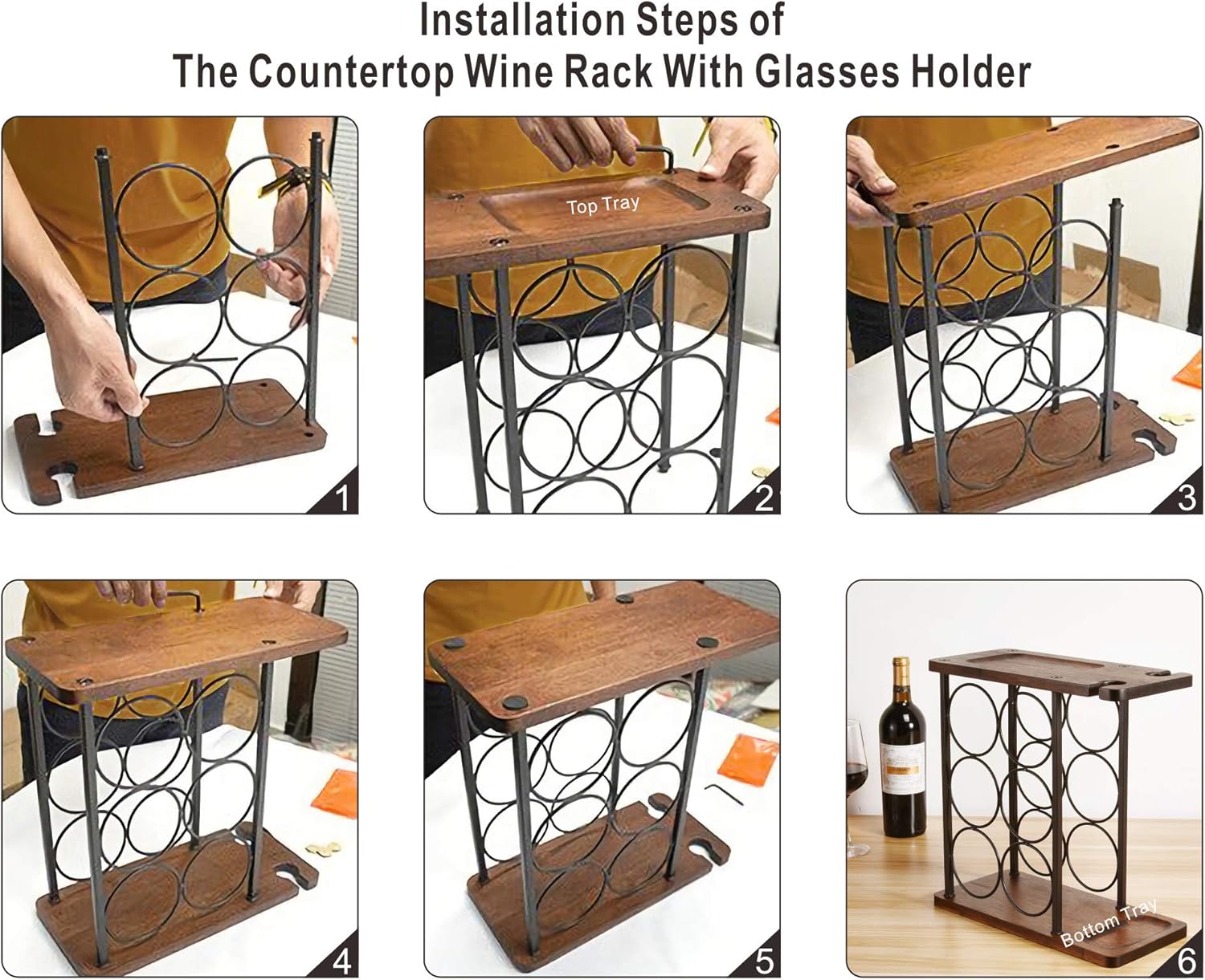 ALLCENER 6-Bottle Wine Rack with Glass Holder