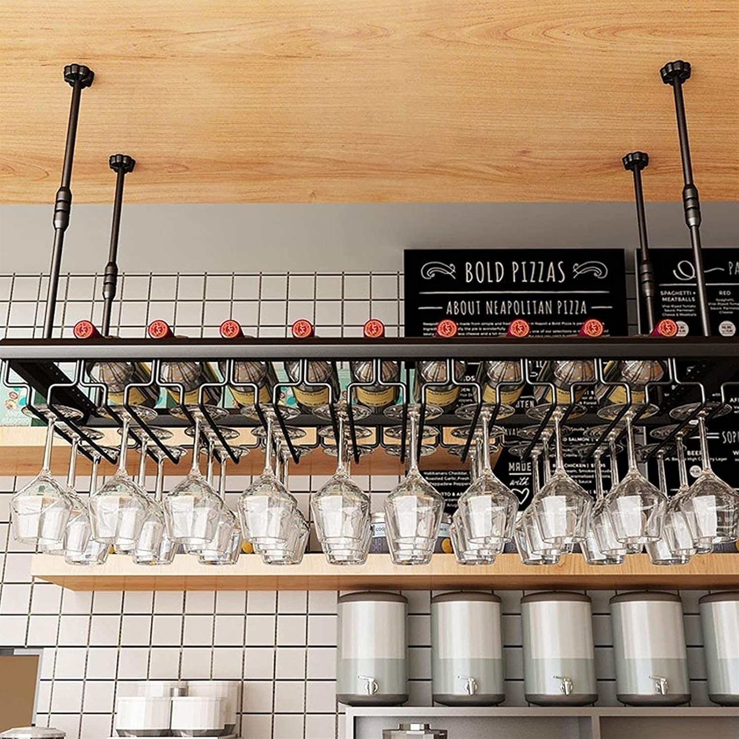 ULAINE Adjustable Ceiling Wine Rack for Bars and Kitchens
