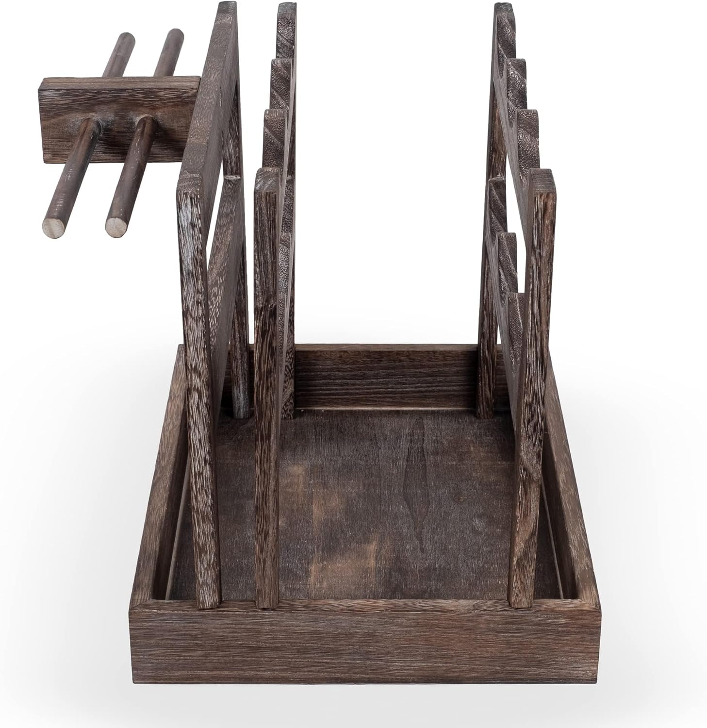 Rustic State Burnt Brown Wood Wine Rack for 6 Bottles 4 Glasses
