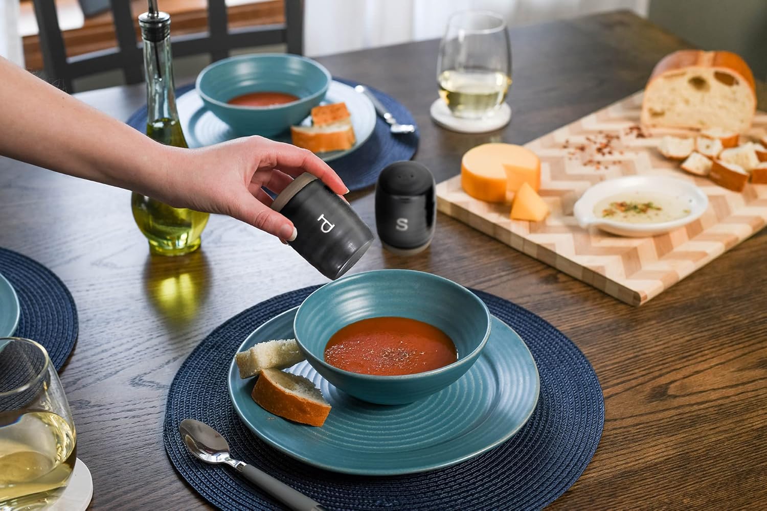 Nat Jules Raw Bottom Black Ceramic Salt Pepper Shaker Set