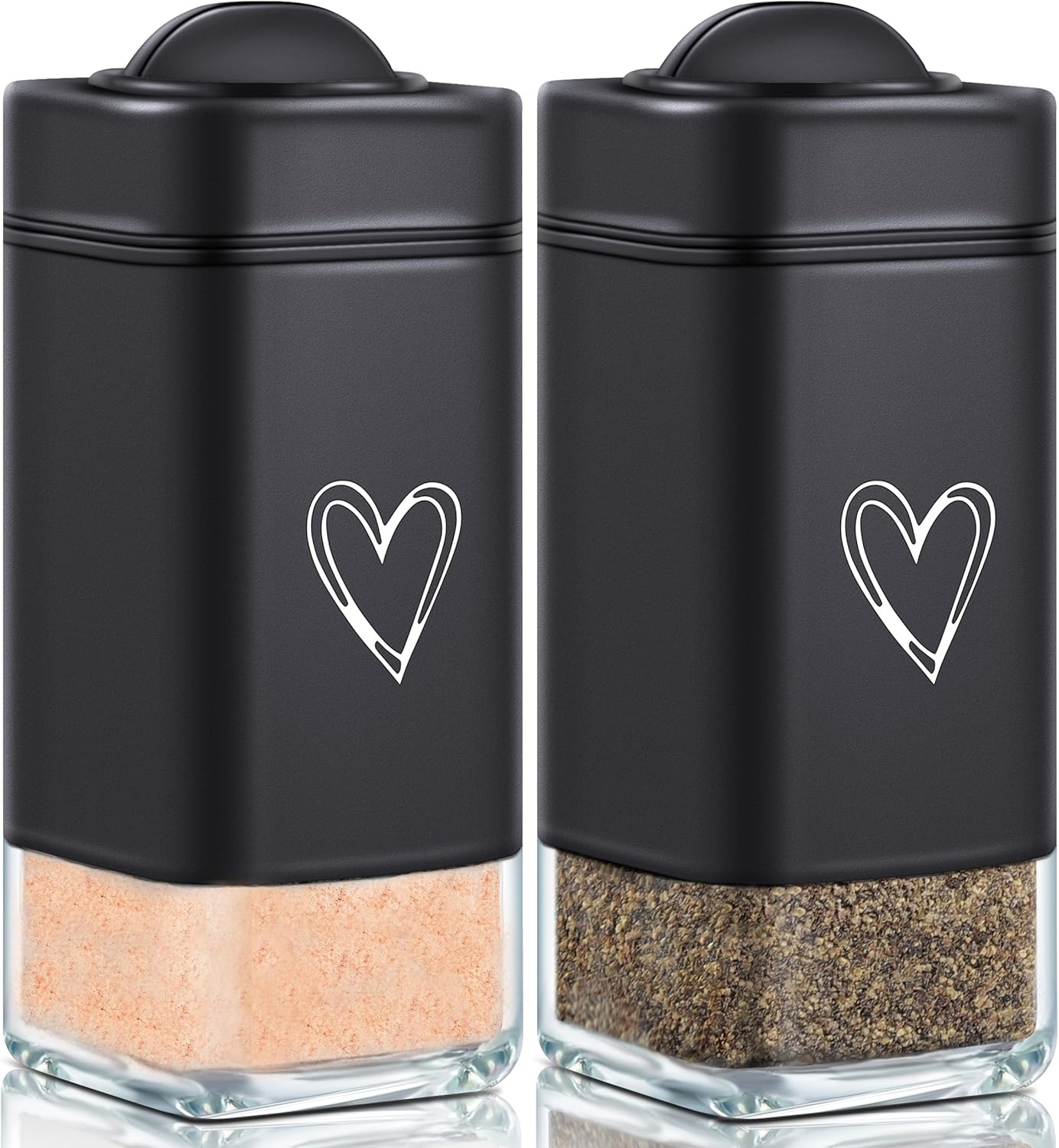 Salt Pepper Shakers Set Stainless Steel Glass Moisture-Proof Heart Design