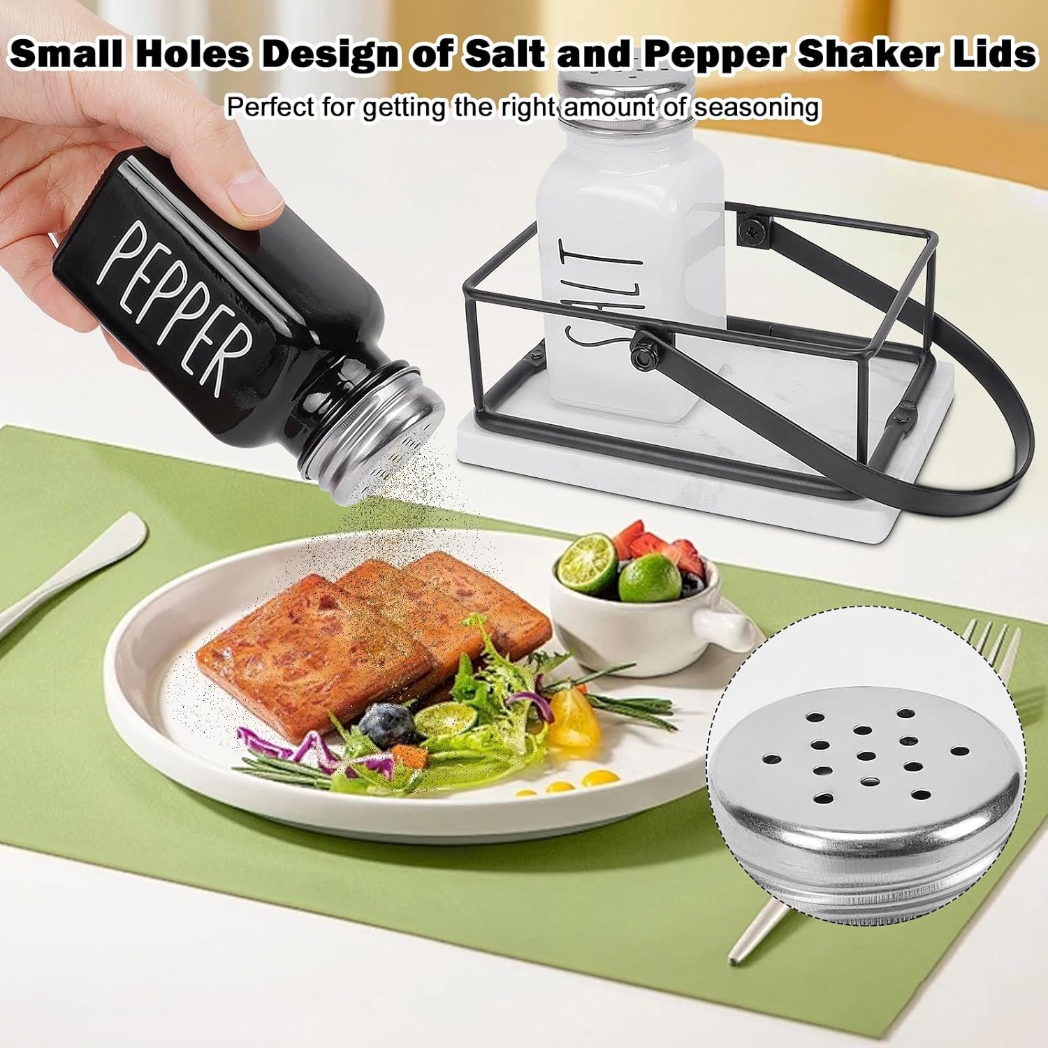 Livabber 2 Salt Pepper Shakers with Marble Holder Set