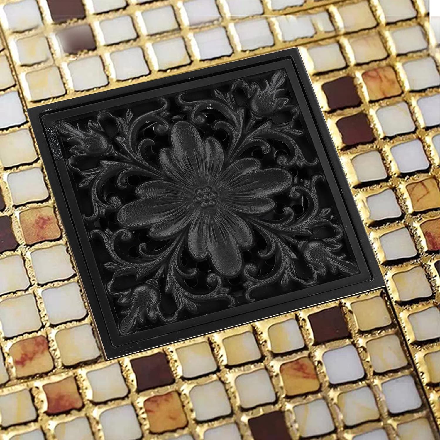 Hapivida Antique Black Square Floor Drain with Strainer