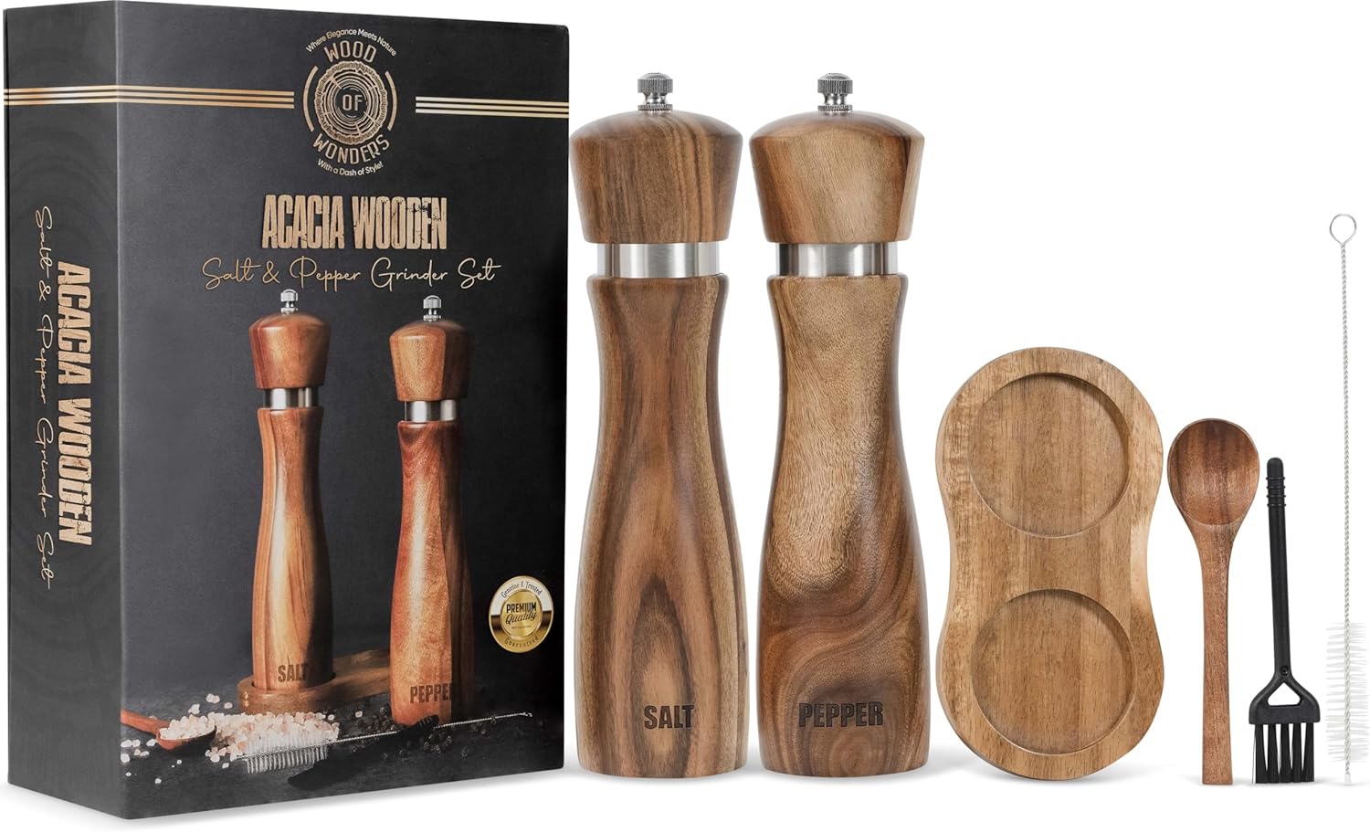 Wooden Salt Pepper Grinder Set 8 Inches