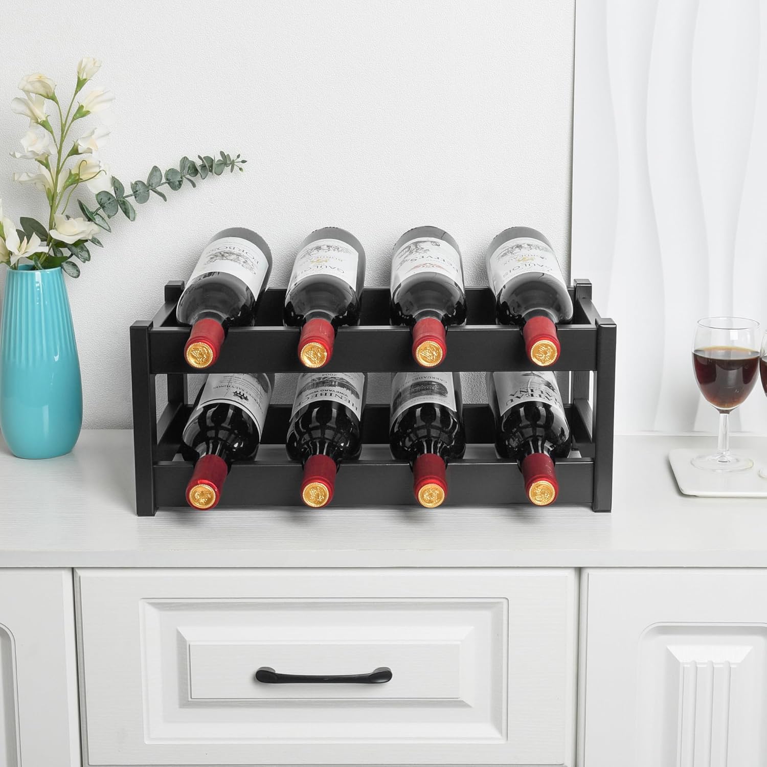 VASMIA Bamboo Wine Rack 2-Tier Black