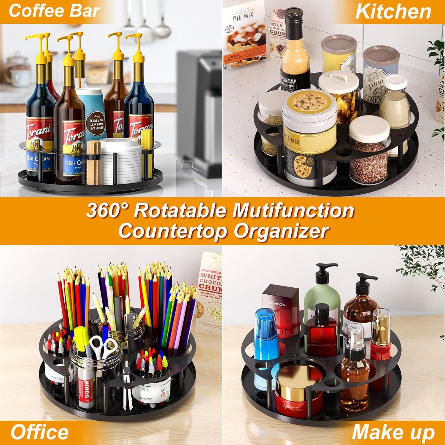 8 Bottles Coffee Syrup Organizer Rotating Holder