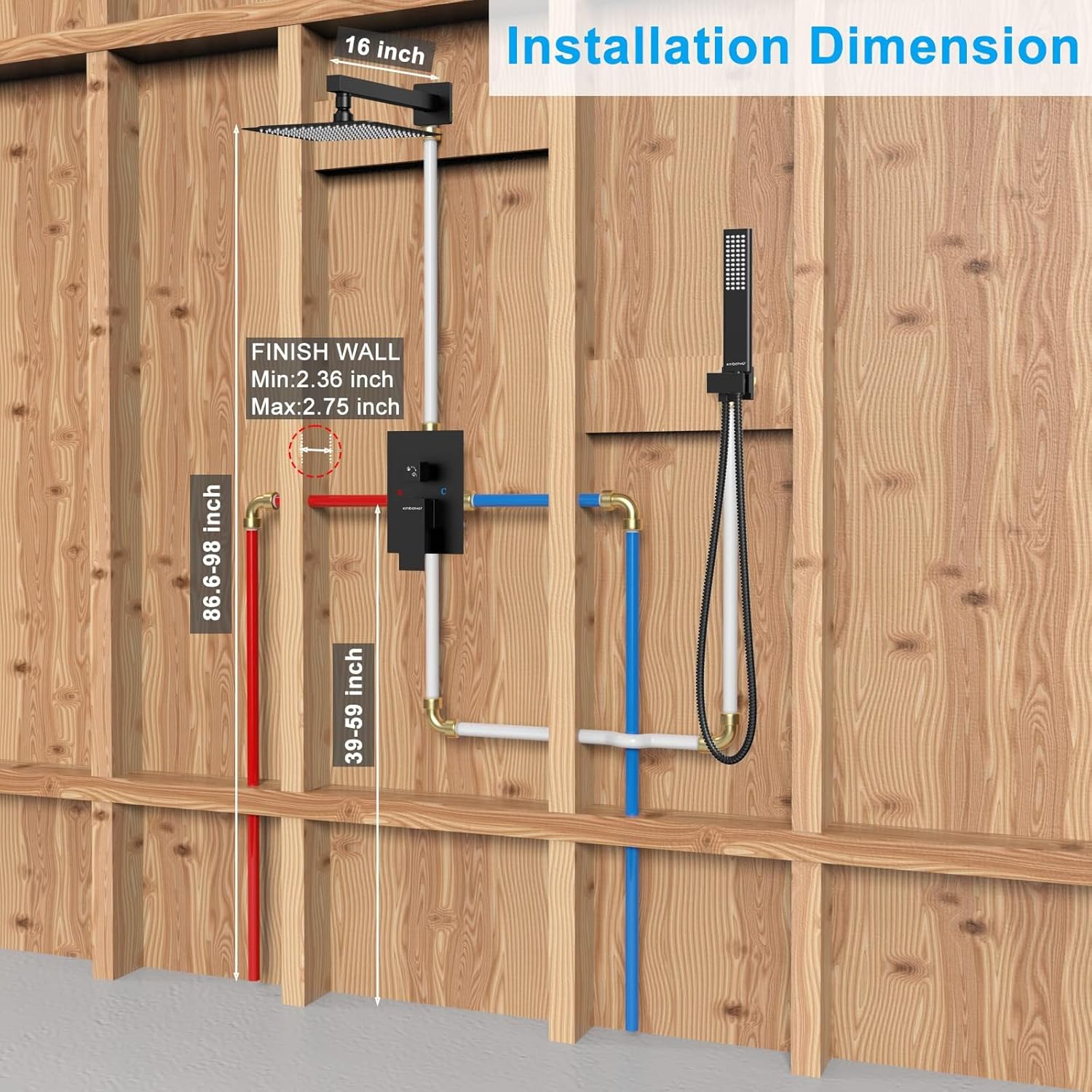 EMBATHER Black Rain Shower Combo Set - 10 Inch Overhead Handheld