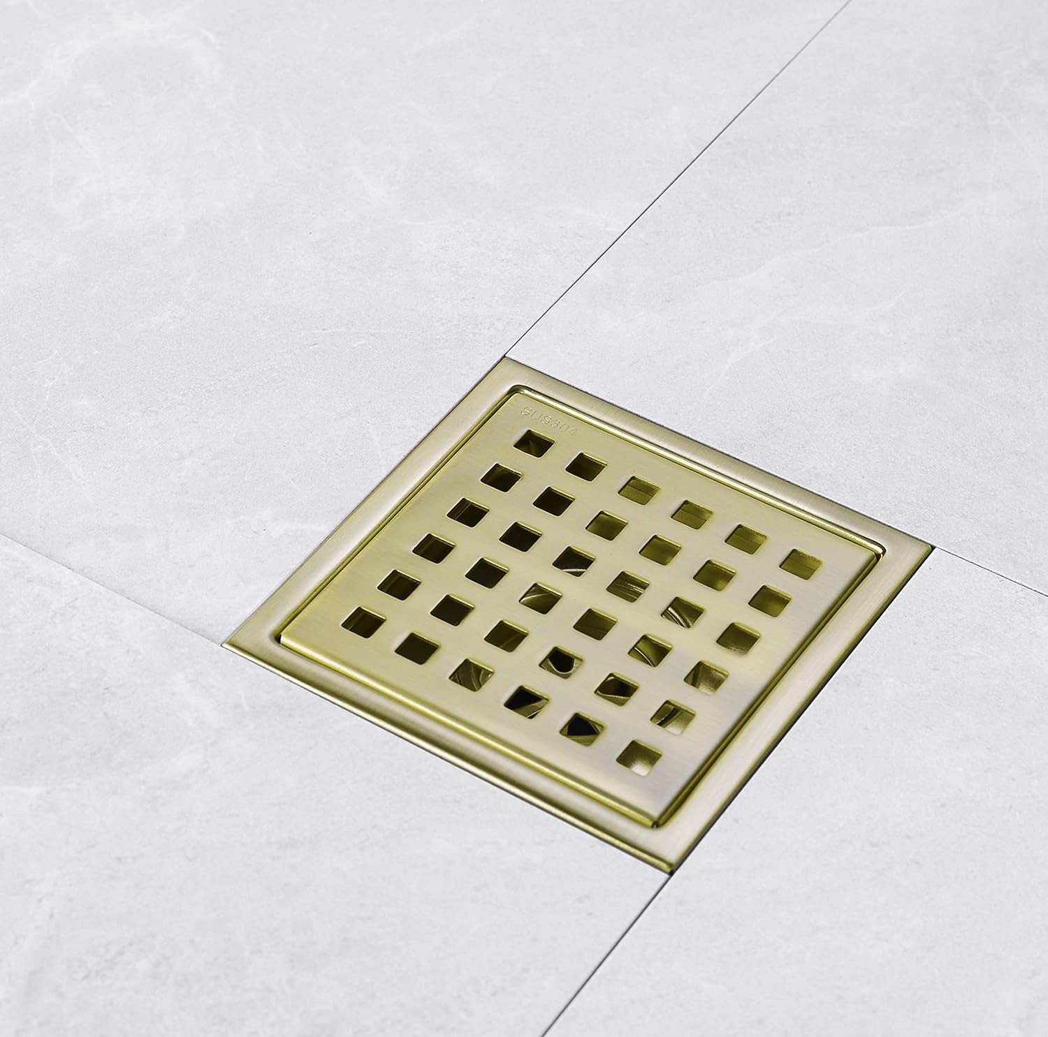 4 Inch Square Shower Drain with Brushed Gold Finish 1