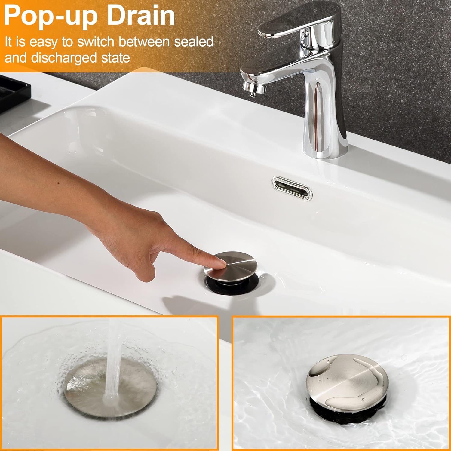 Pop Up Drain Stopper with Overflow for Vessel Sink Brushed Nickel