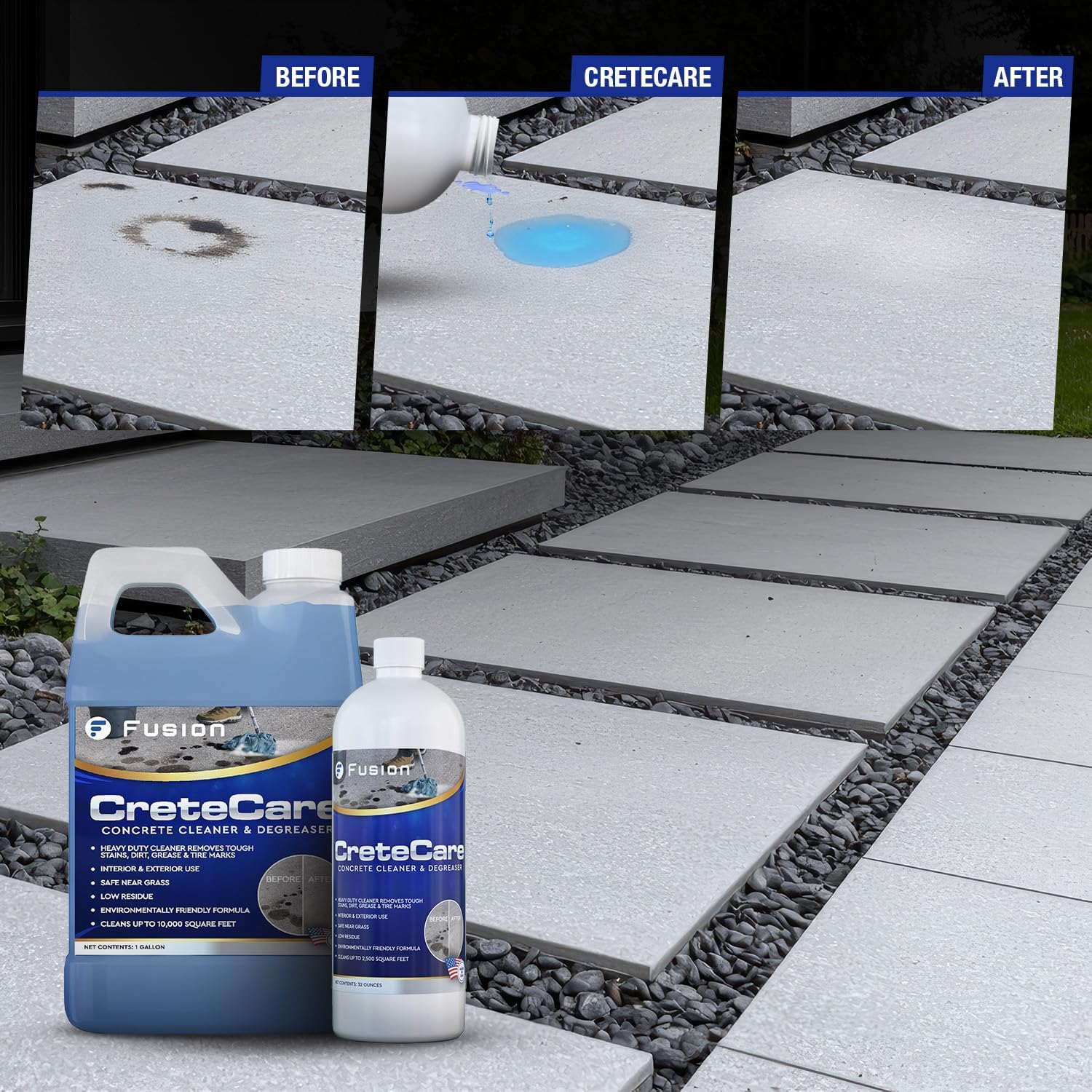 Fusion CreteCare Ultimate Concrete Cleaner and Driveway Oil Stain Remover 128 Fl Oz