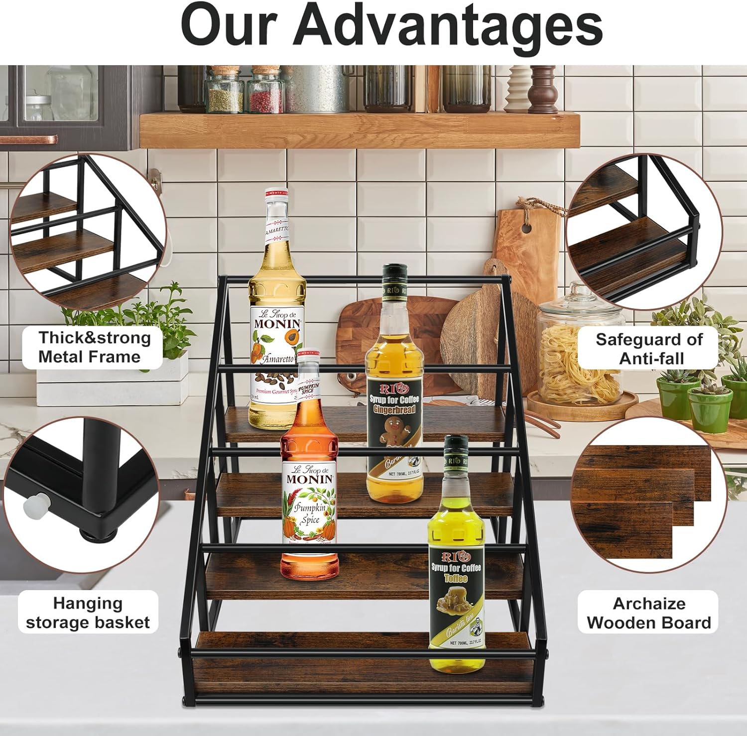 YQBRAO Coffee Syrup Rack Organizer 2 Pack 4 Tier