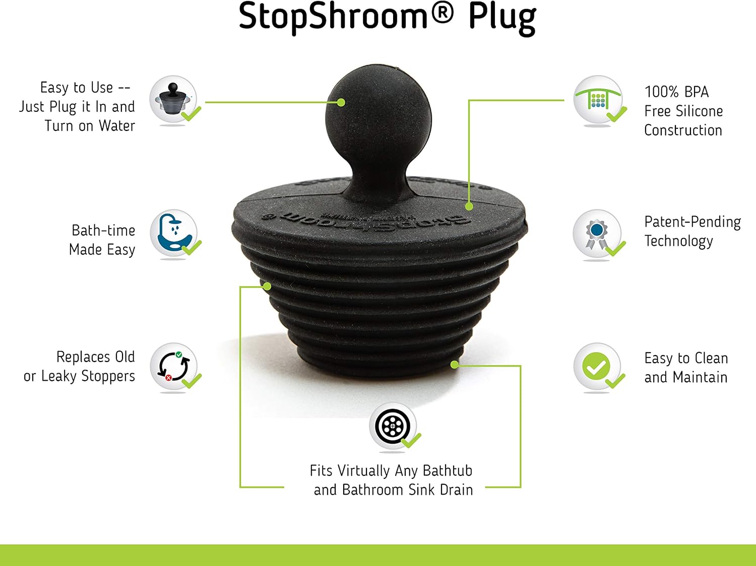 StopShroom Tub 2 Pack Universal Drain Stopper