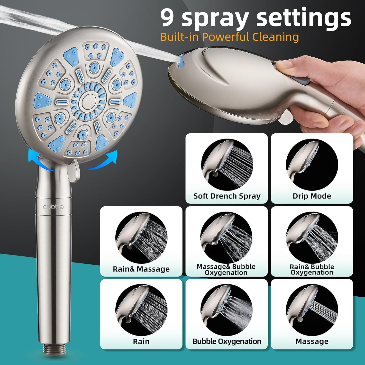 Cobbe 12 Inch All Metal 3-Way Rain Shower Head Combo