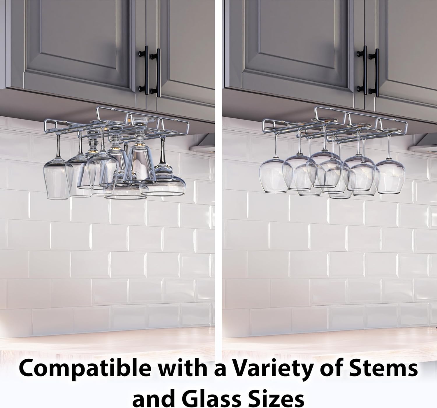 DecoBros Under Cabinet Wine Glass Stemware Rack Holder Chrome