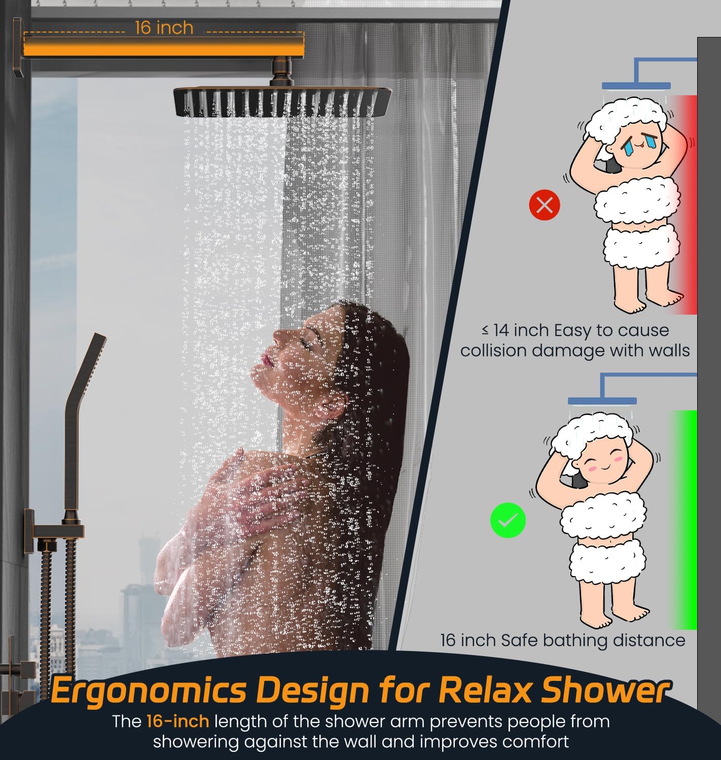 SR SUN RISE ORB Square Rain Shower Head Set with Handle