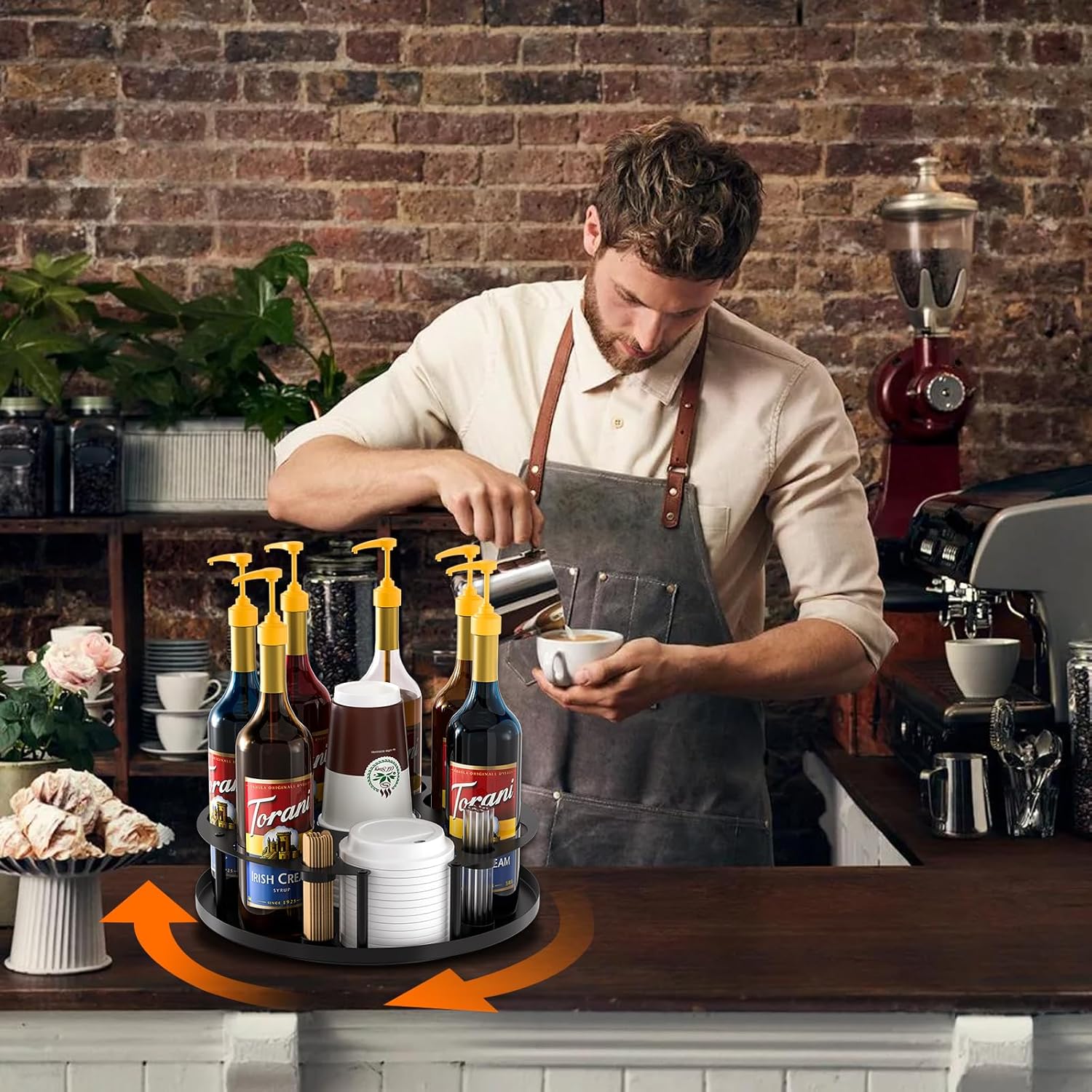 8 Bottles Coffee Syrup Organizer Rotating Holder