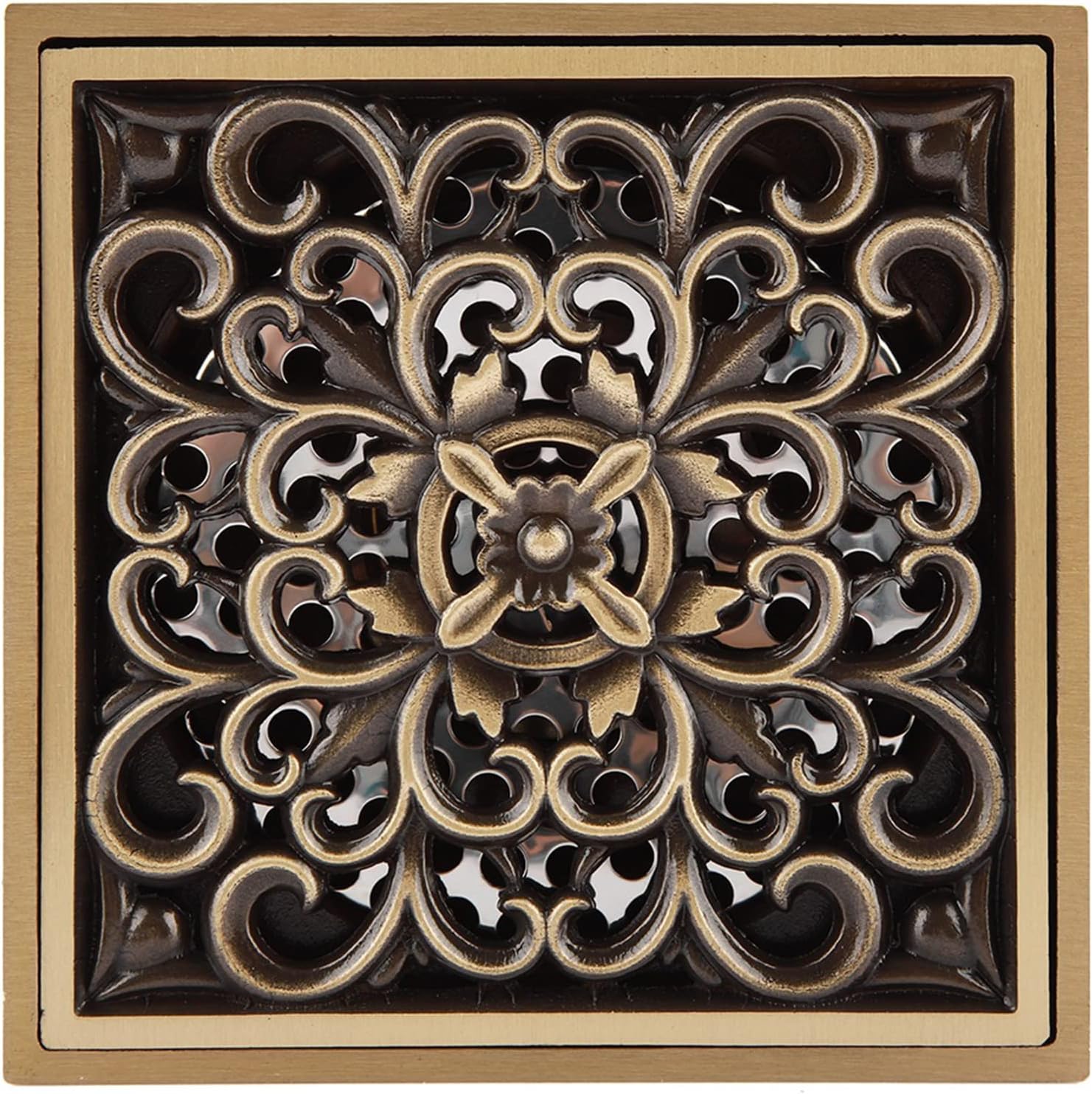 39 Inch Square Shower Drain in Antique Brass