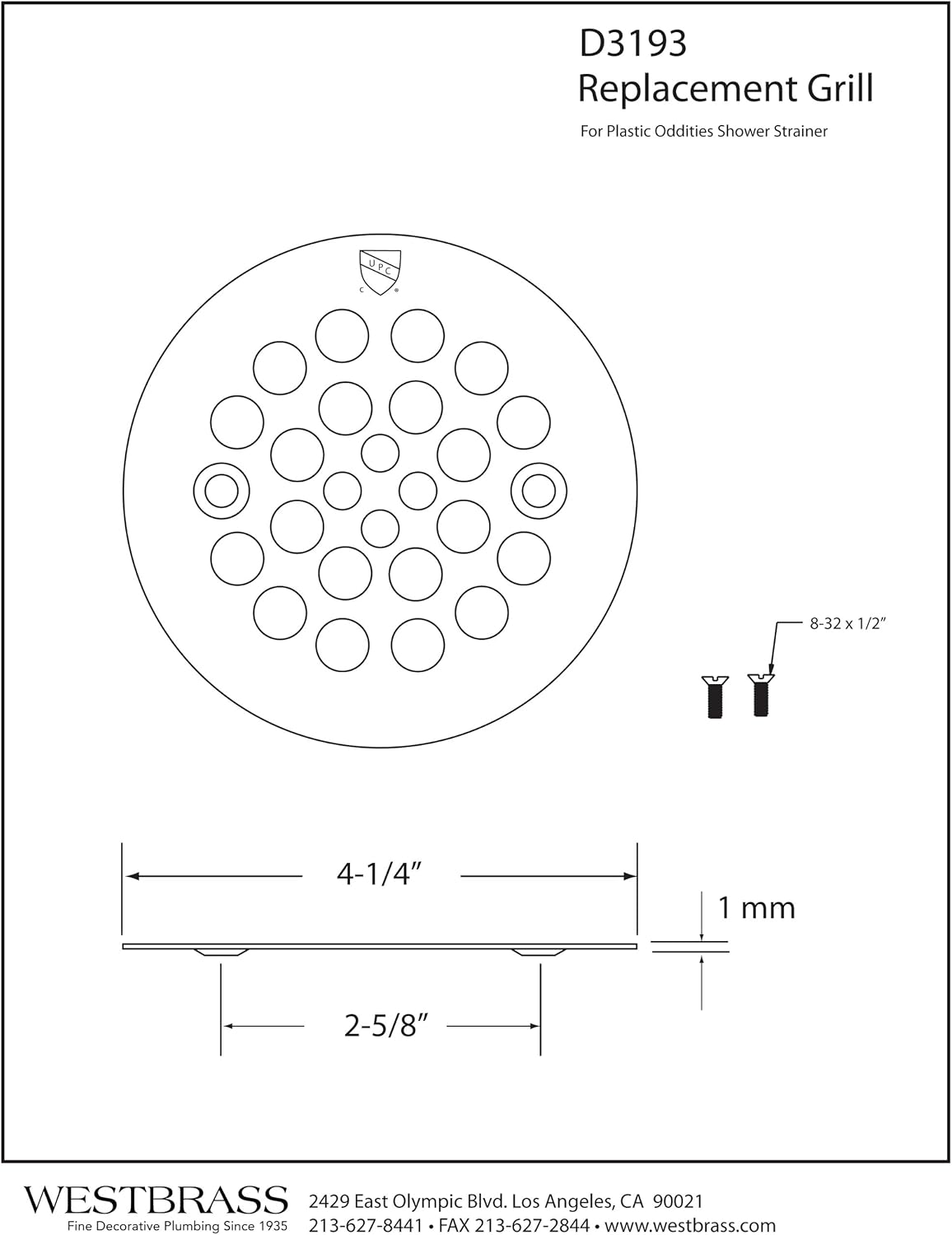 Westbrass 4-14 OD Shower Strainer Matte Black 1