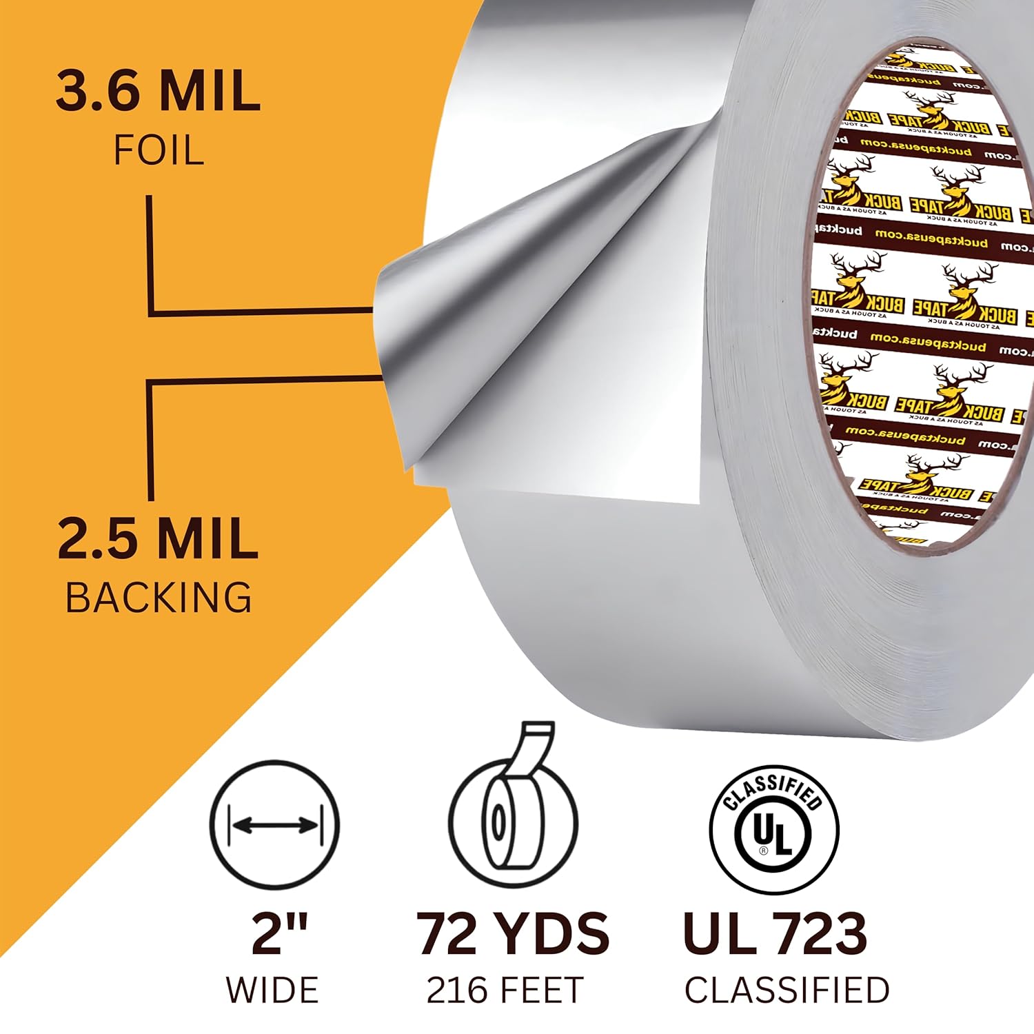 4 Pack Buck Aluminum Foil Tape 2 Inch x 216ft Heat Resistant 1