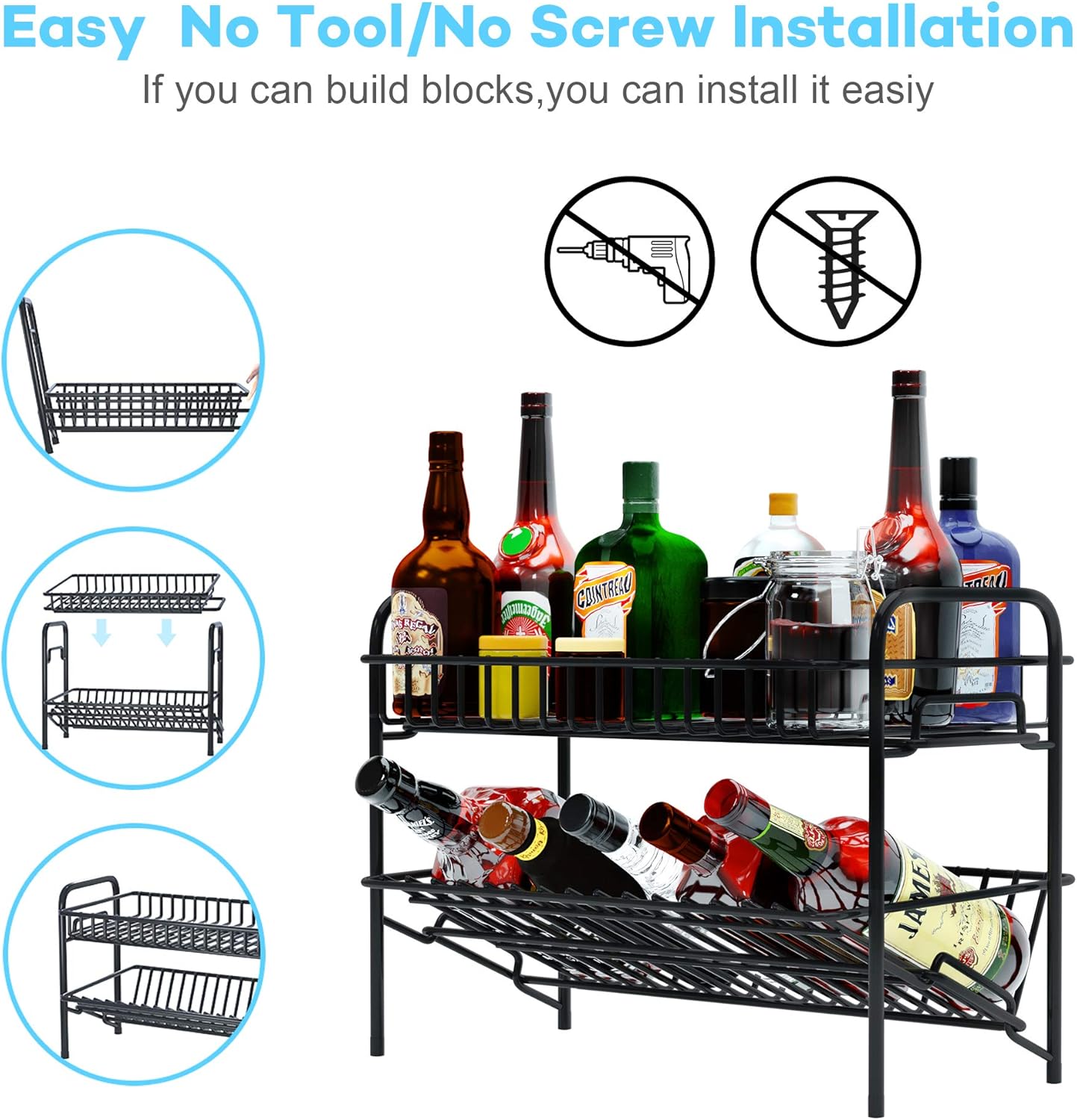 HengLiSam 2 Tier Spice Rack Organizer Black