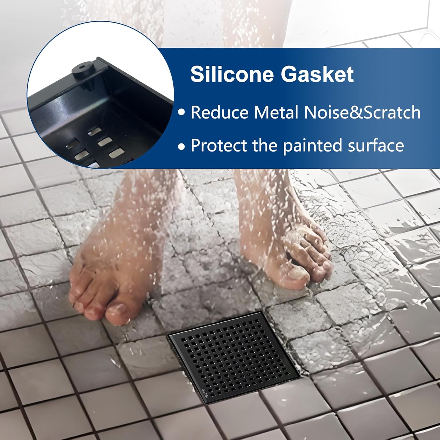 Neodrain 6 Inch Square Shower Drain with Matte Black Grate