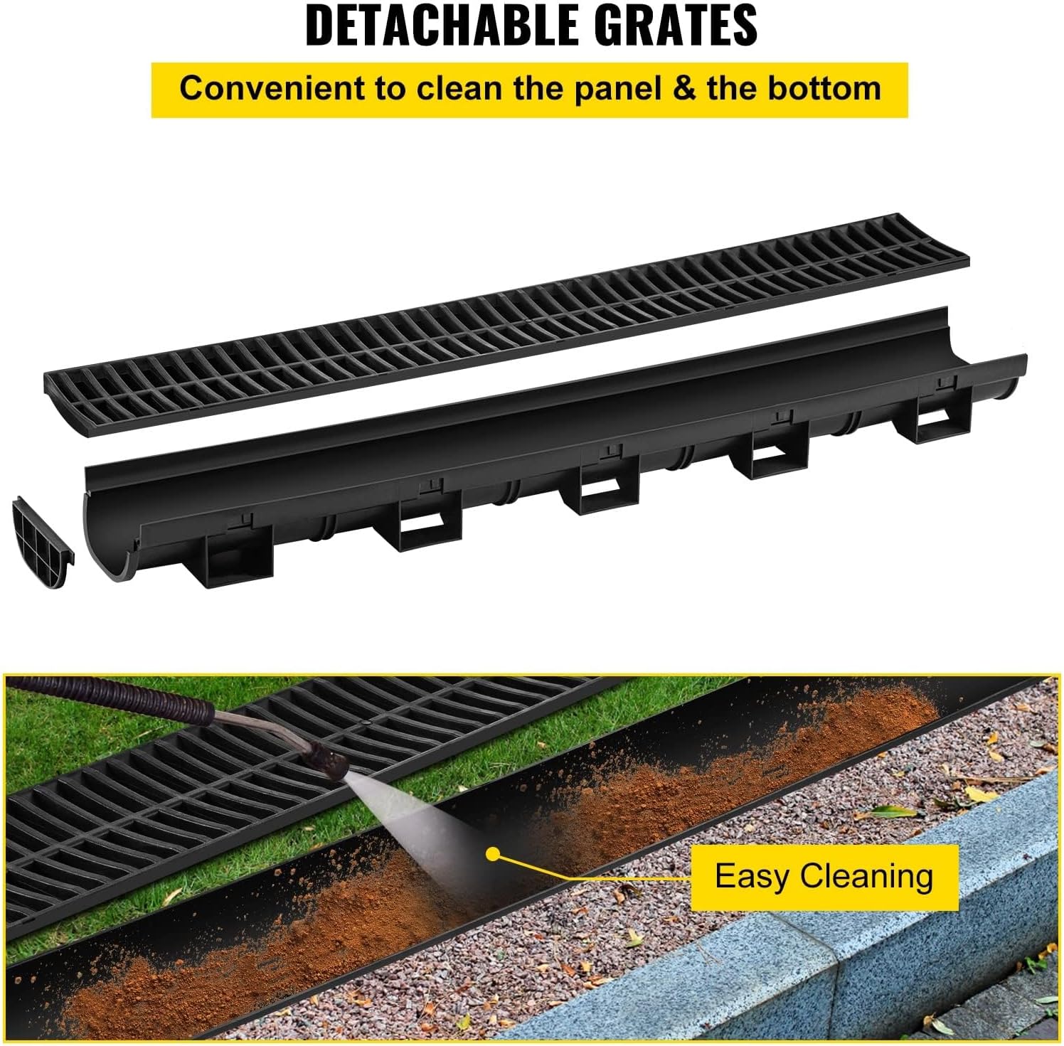 VEVOR Trench Drain System 57x31-Inch HDPE Black 5-Pack