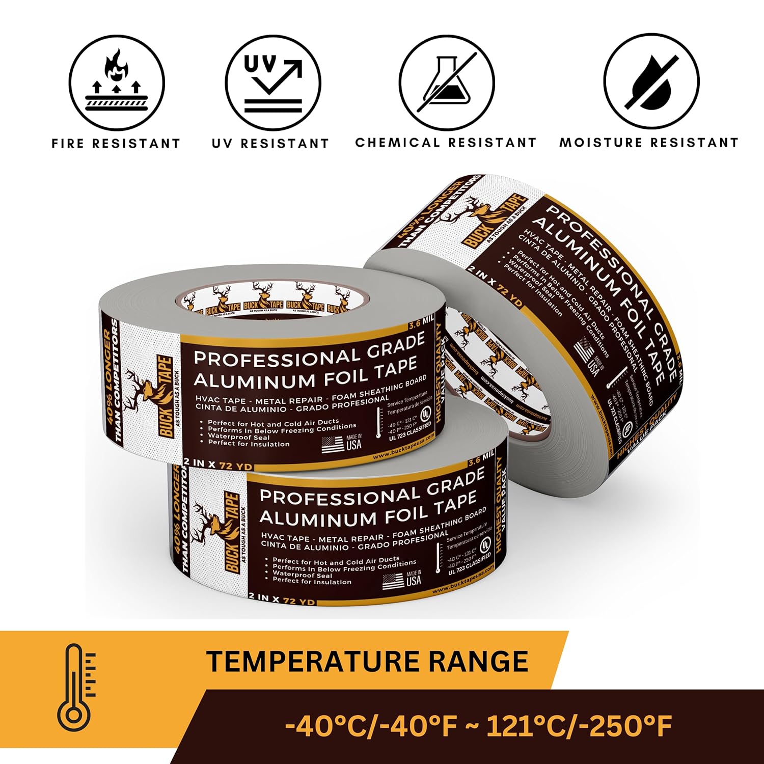 4 Pack Buck Aluminum Foil Tape 2 Inch x 216ft Heat Resistant 1