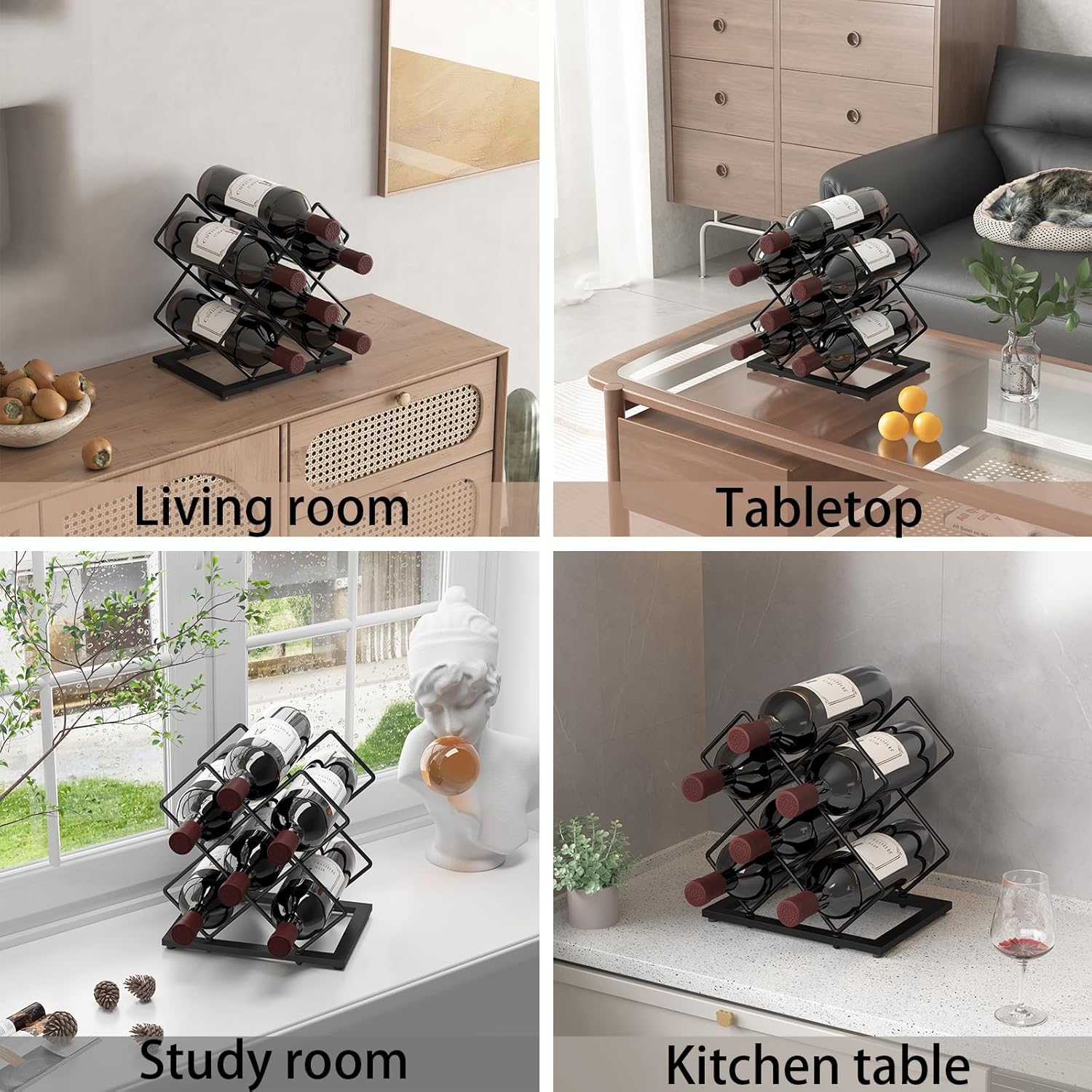 KOKSTOP 6-Bottle Countertop Wine Rack Modern Black Metal Holder
