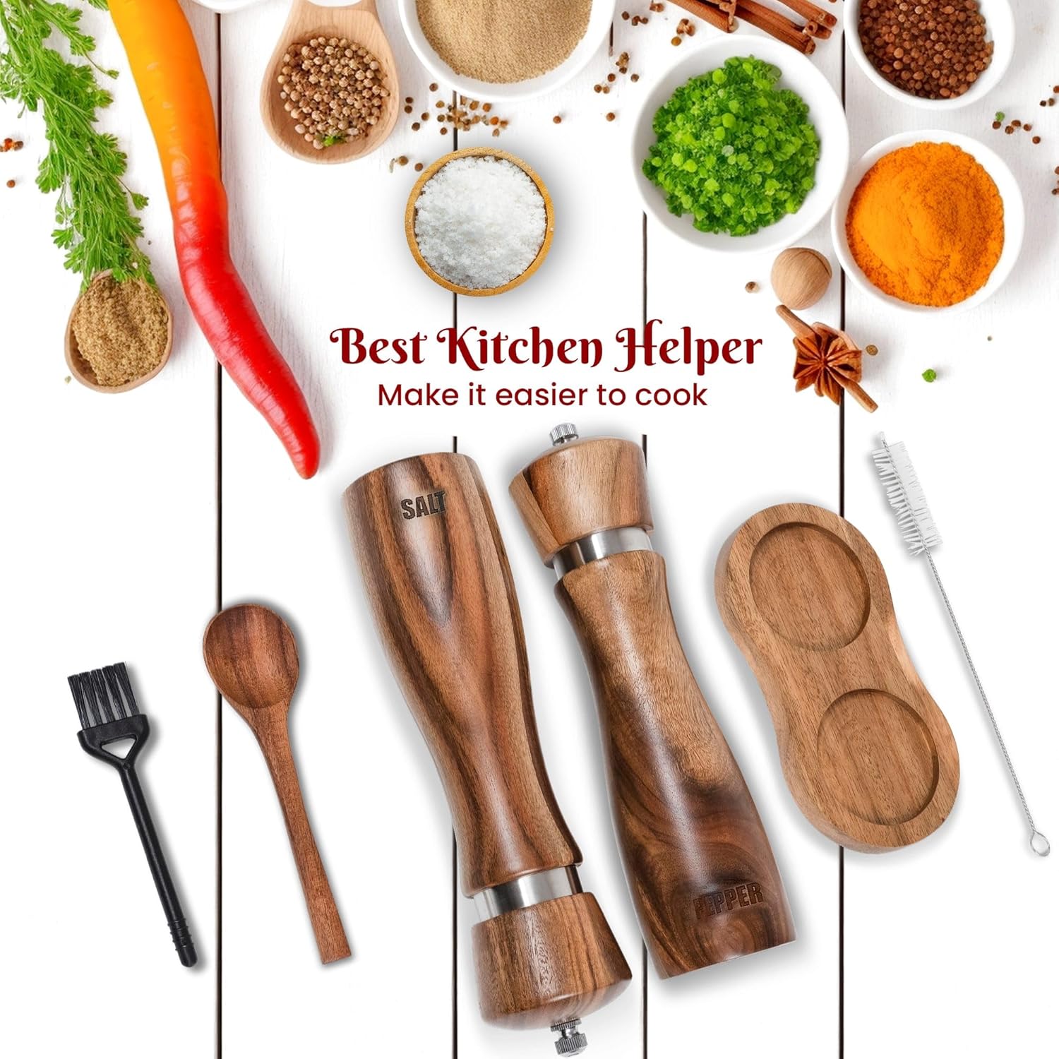 Wooden Salt Pepper Grinder Set 8 Inches