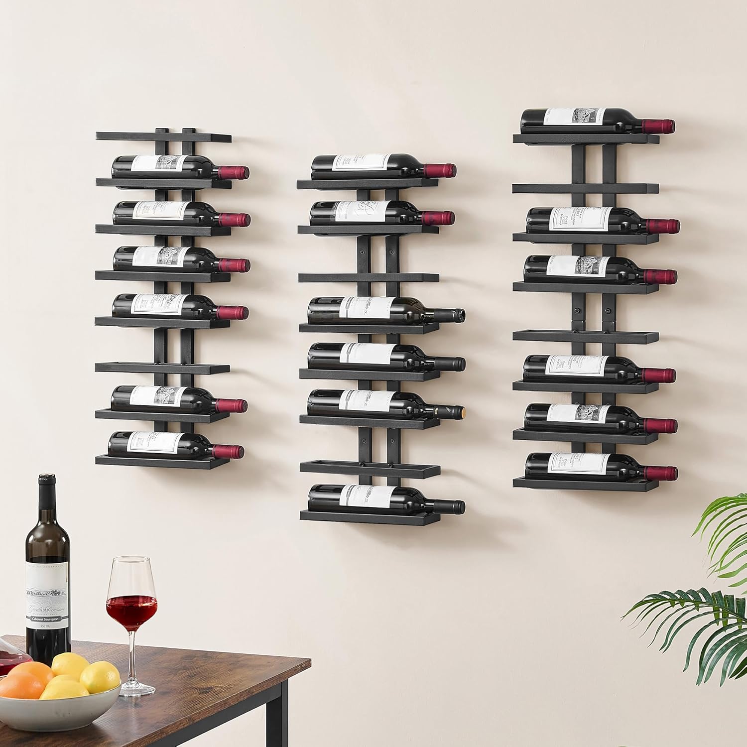 Hoctieon 3-Set 8 Tier Wall Mounted Wine Rack Black