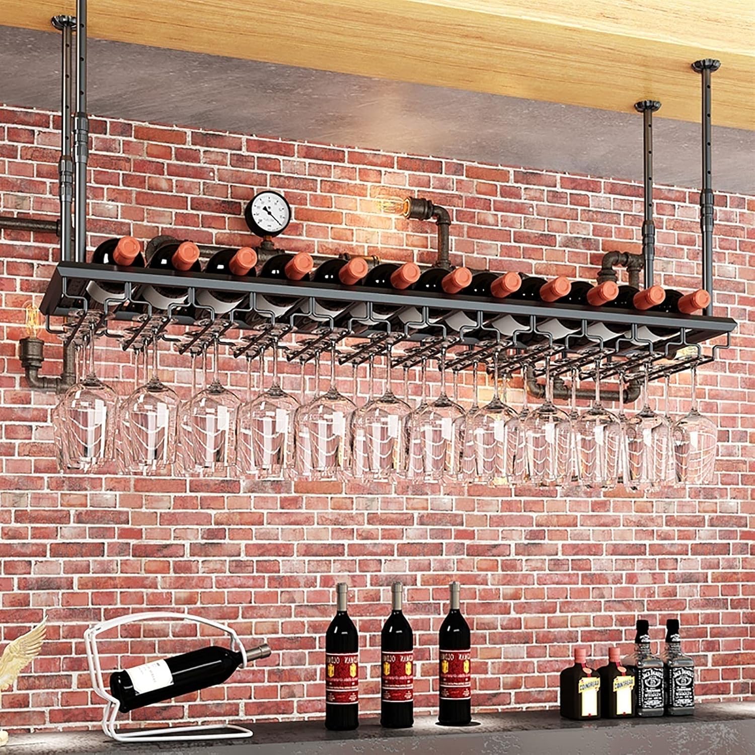 ULAINE Adjustable Ceiling Wine Rack for Bars and Kitchens