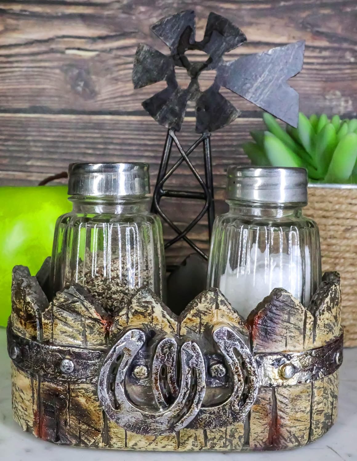 Ebros Gift 6-Tall Rustic Windmill Salt and Pepper Shaker Holder Set