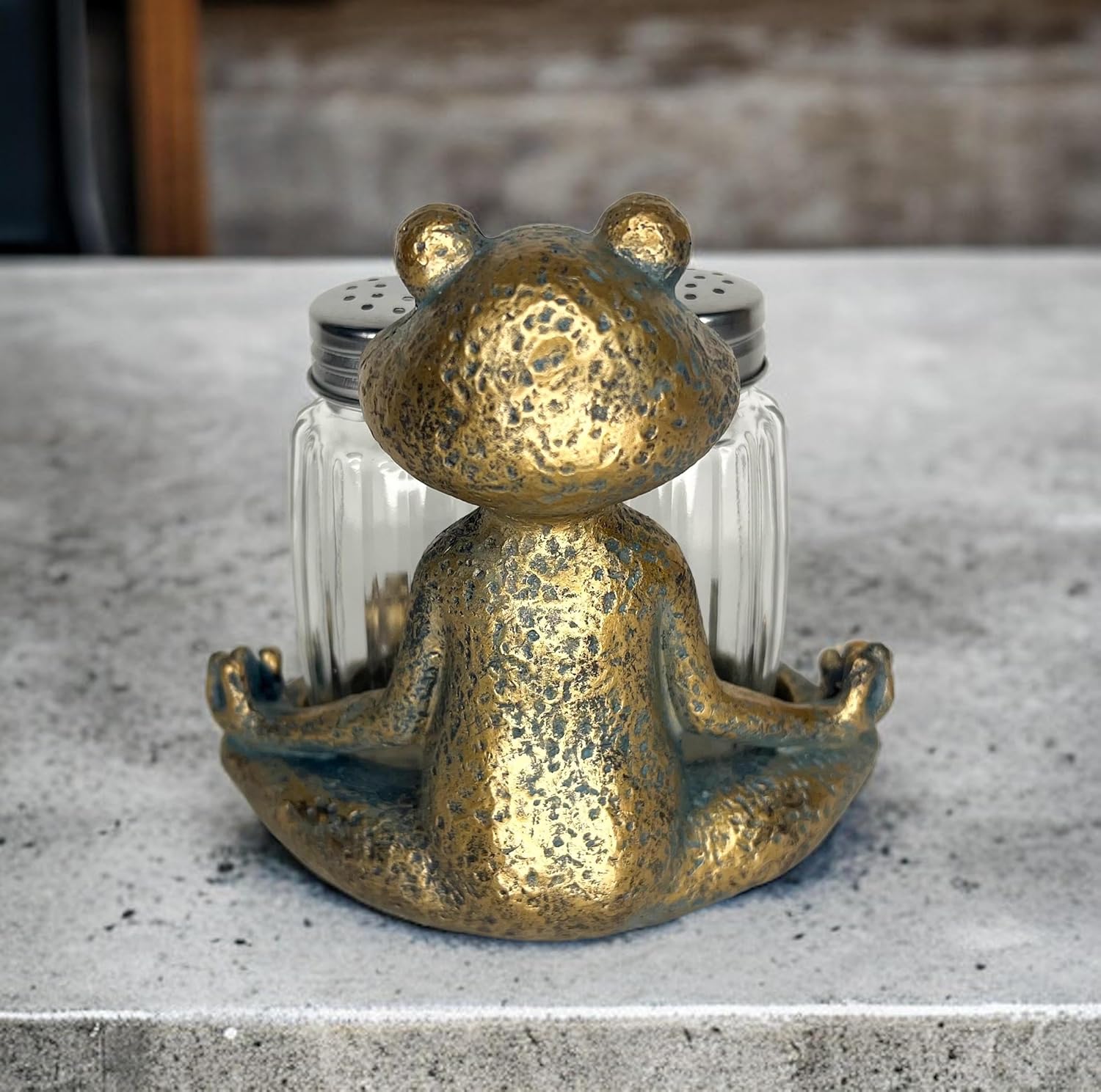 Top Brass Yoga Frog Salt Pepper Set 1