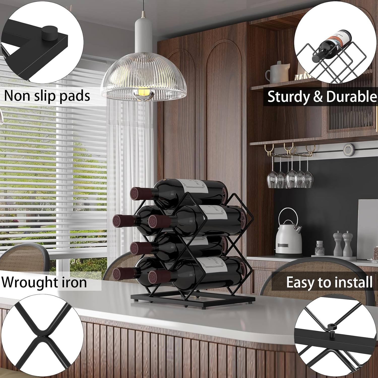 KOKSTOP 6-Bottle Countertop Wine Rack Modern Black Metal Holder