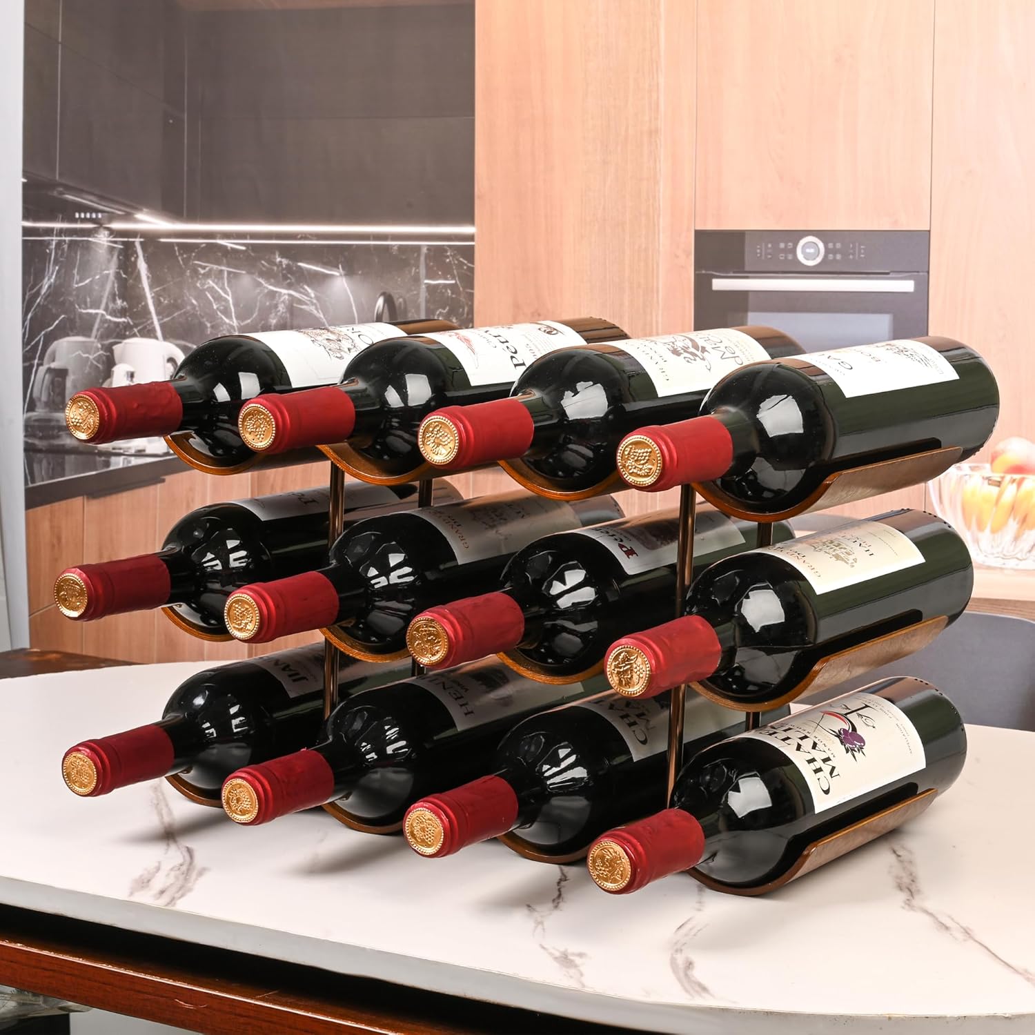 TRUDING 12-Bottle Wavy Walnut Wine Rack