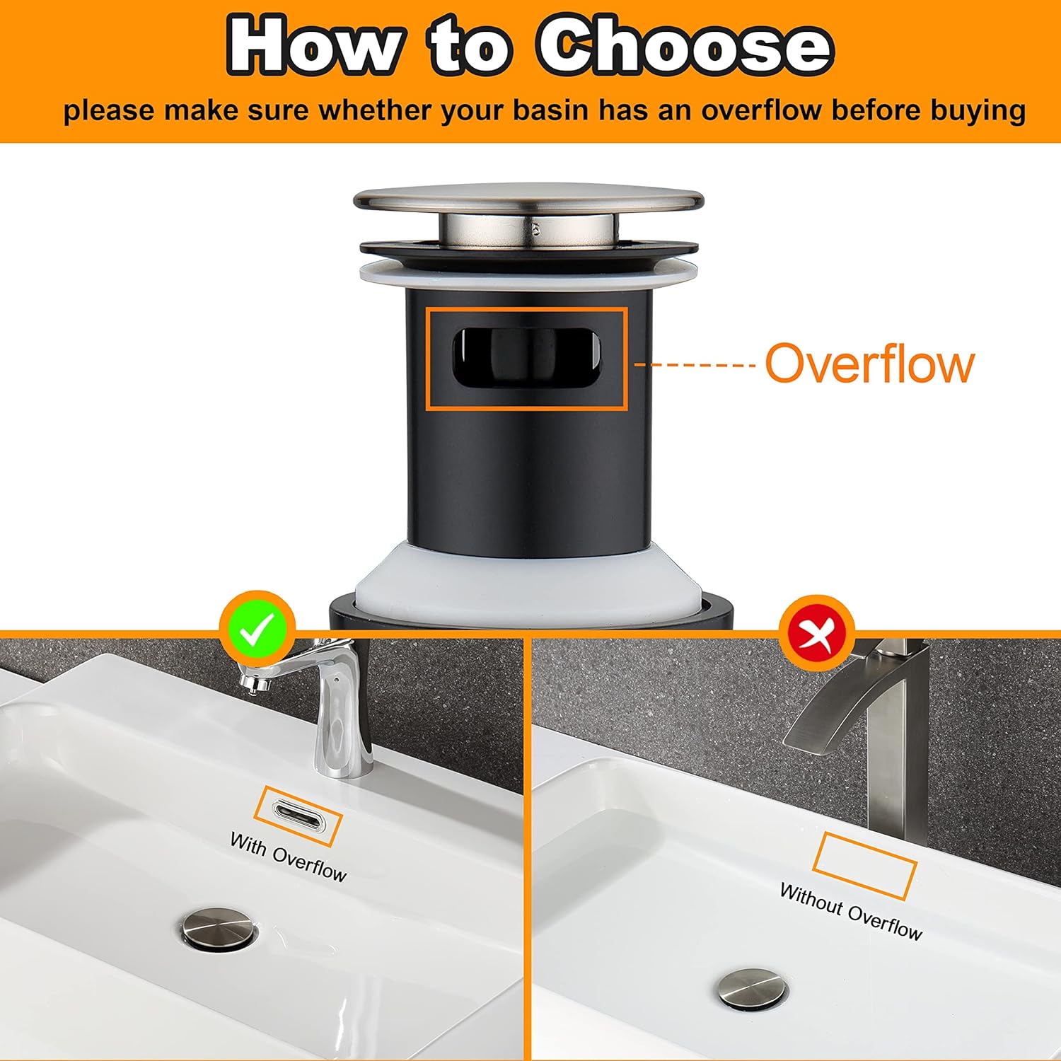 Pop Up Drain Stopper with Overflow for Vessel Sink Brushed Nickel