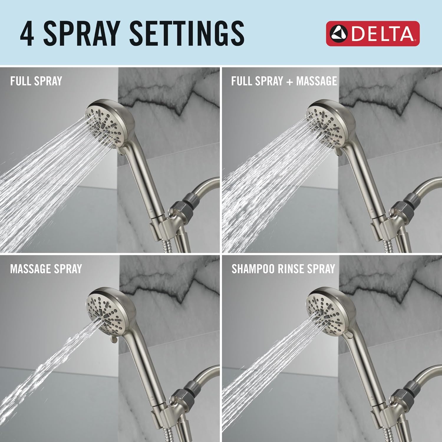 Delta 4-Spray Handheld Shower Head with Hose Brushed Nickel