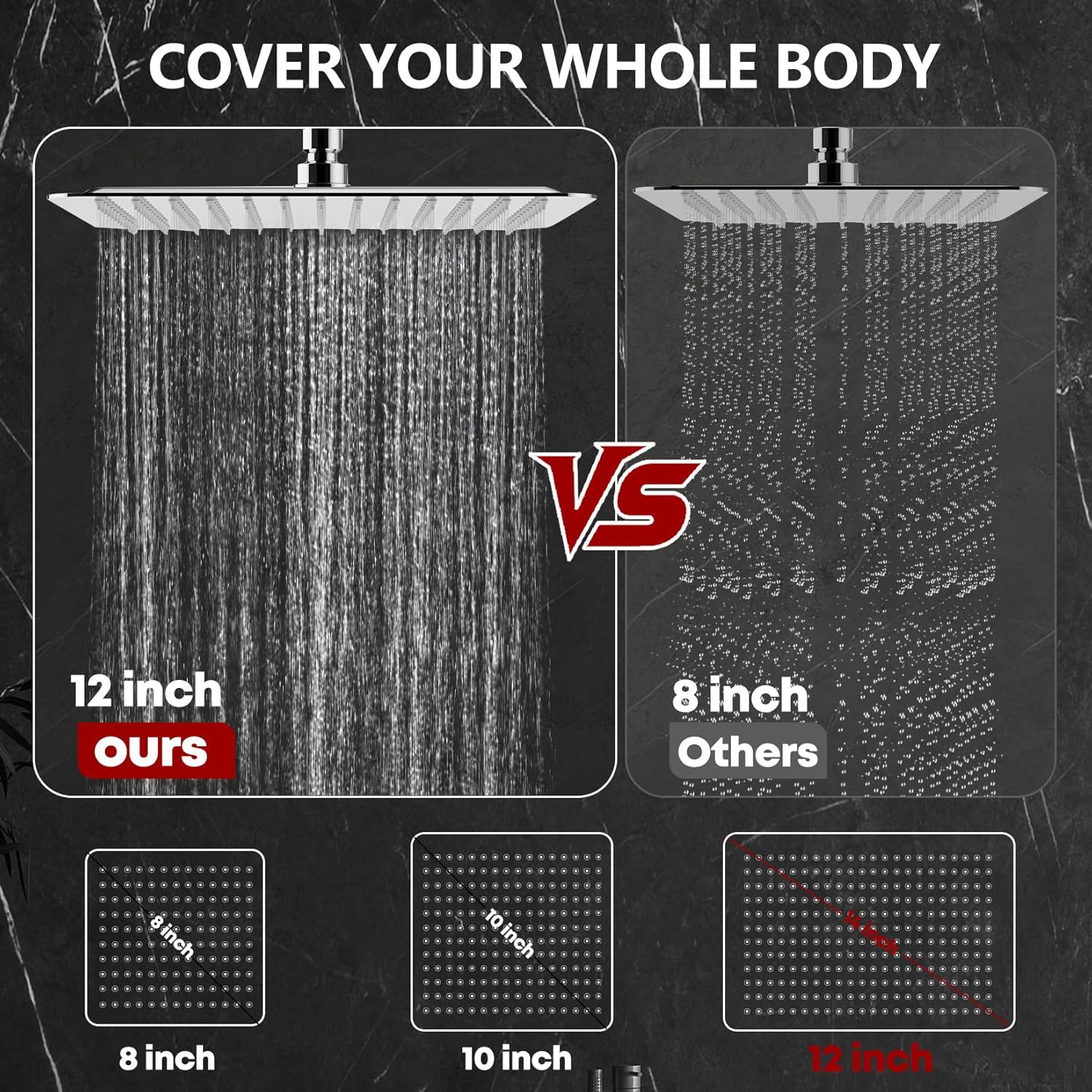 Ashwanth 12 High Pressure Square Shower Combo with 3-Way Diverter 6ft Hose