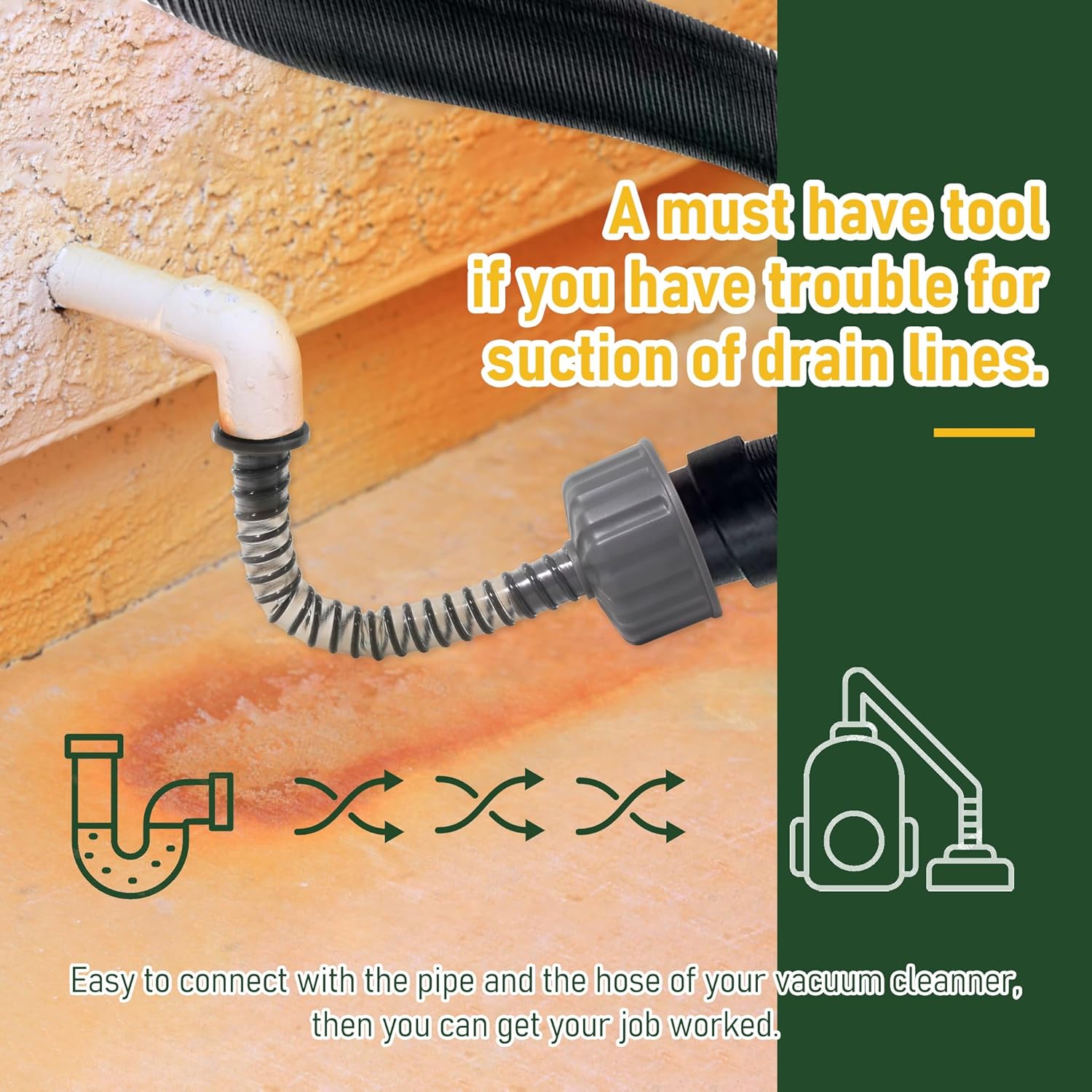 AC Drain Lines Cleaner Tool with Wet Vac Attachment