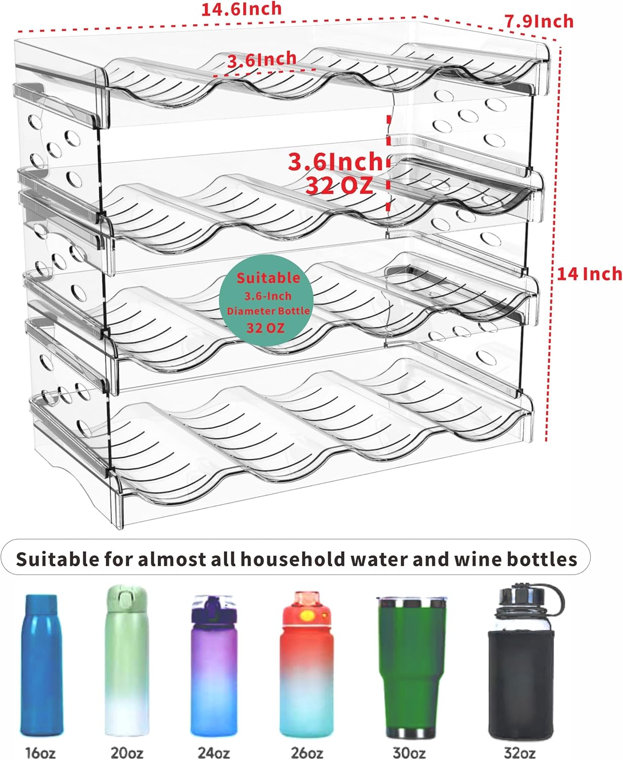 Yieach Clear Stackable Water Bottle Organizer 4 Pack