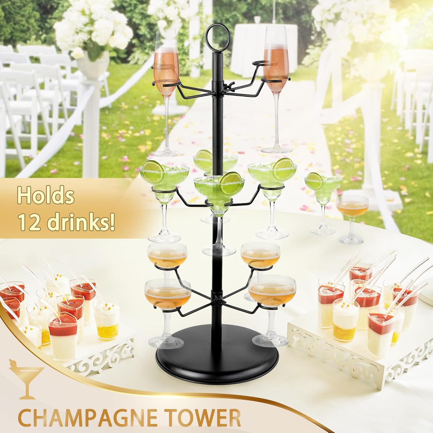 AQAREA 3 Tier Champagne Glass Rack - 12 Holders for Flutes Cocktails