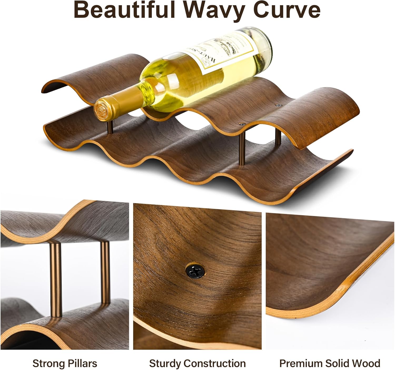 TRUDING 7 Bottle Tabletop Wine Rack - 2 Tier Walnut Wavy Holder Stand