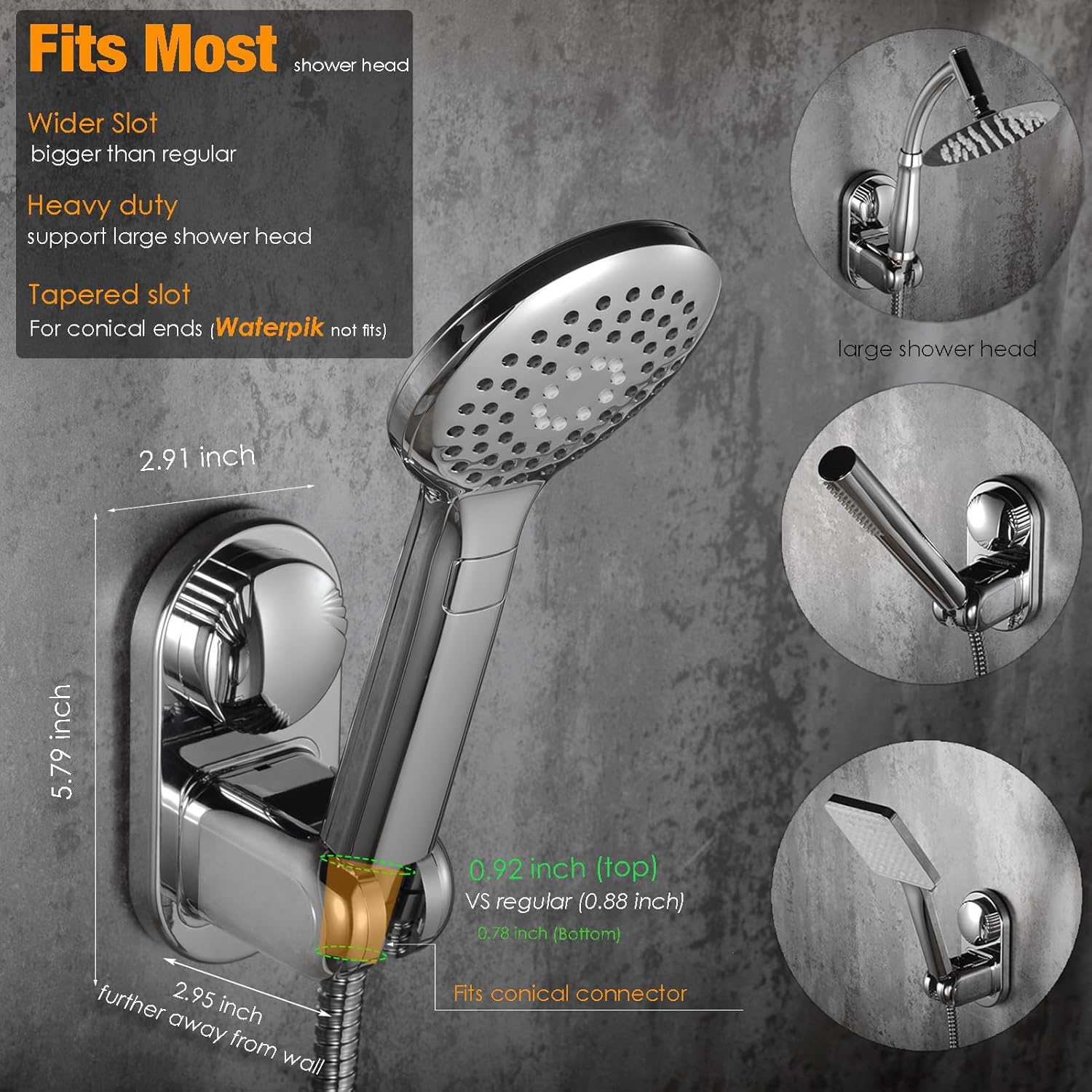 RIVOODS Adjustable Shower Head Holder with 90 Downward