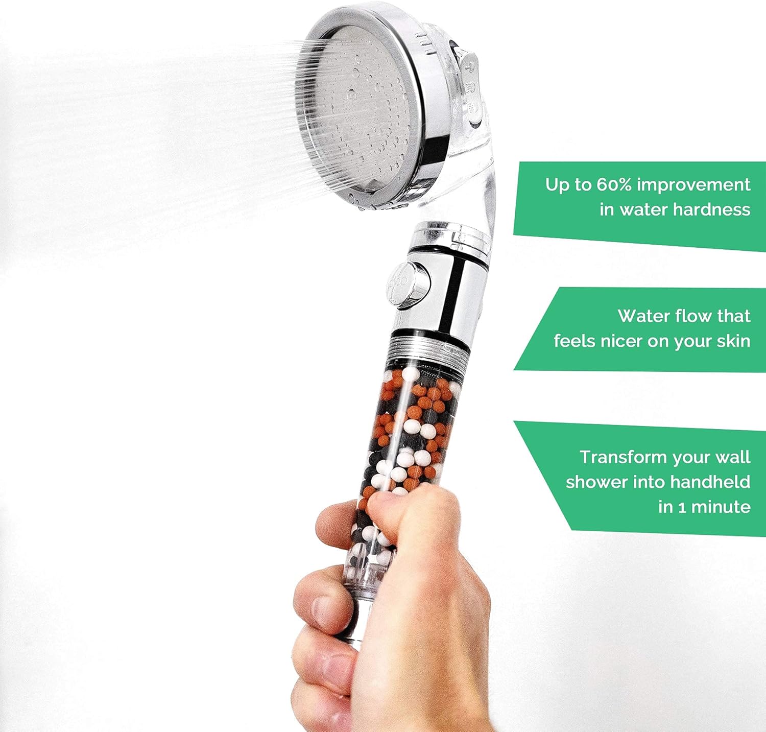 StoneStream EcoPower High Pressure Handheld Shower Head with 3 Spray Modes