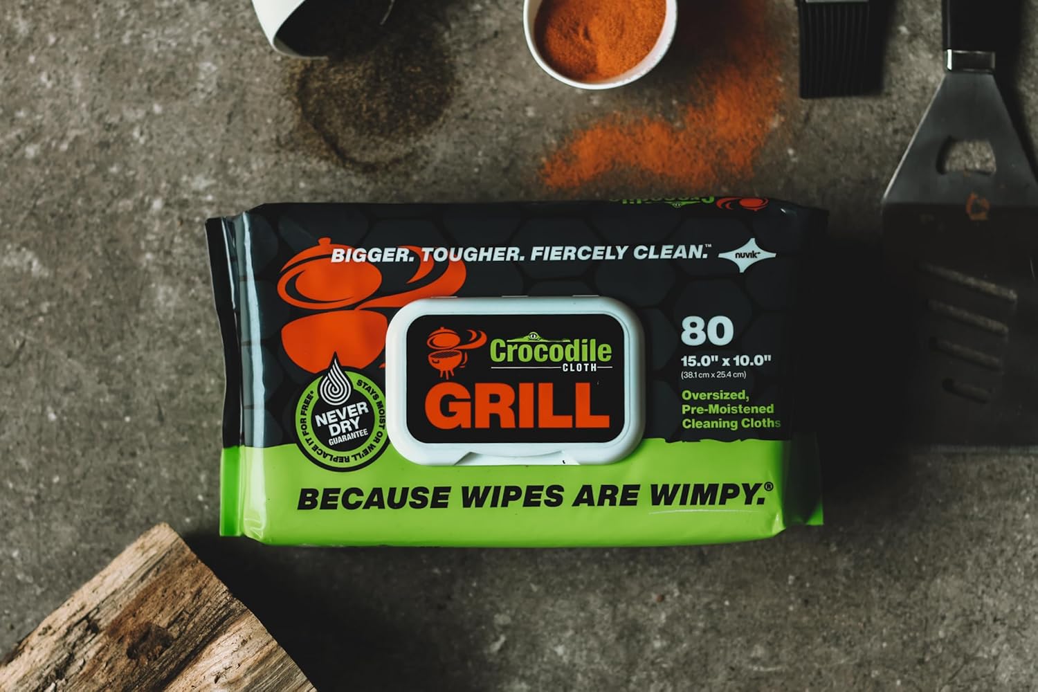 Crocodile Cloth Grill - 80 Pre-Moistened Heavy-Duty Wipes
