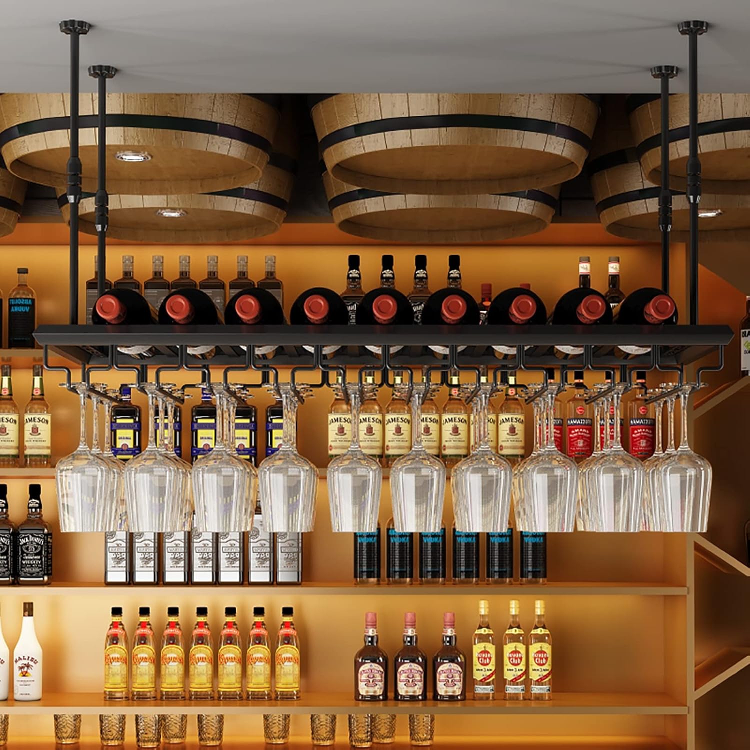 ULAINE Adjustable Ceiling Wine Rack for Bars and Kitchens