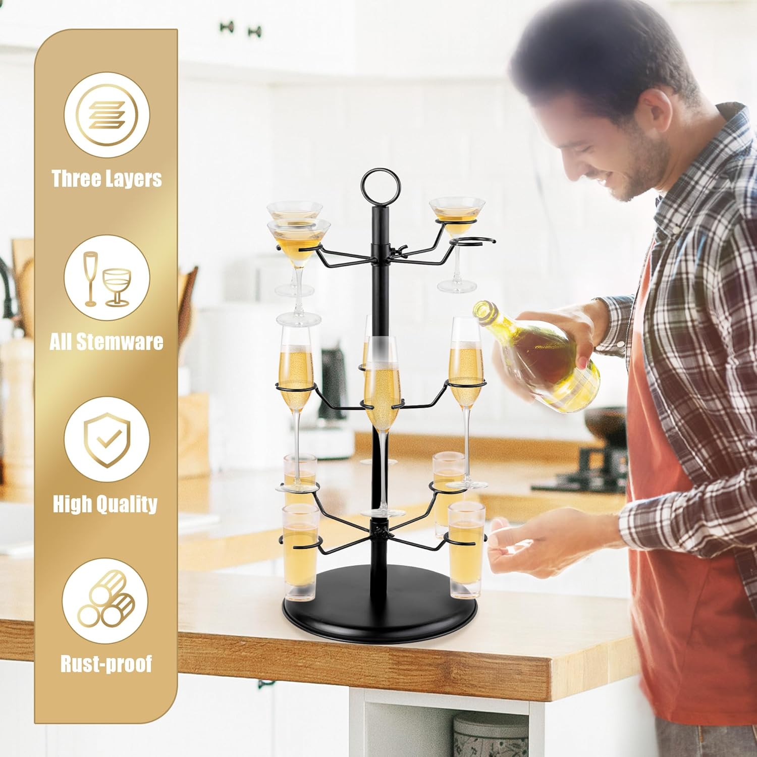 AQAREA 3 Tier Champagne Glass Rack - 12 Holders for Flutes Cocktails